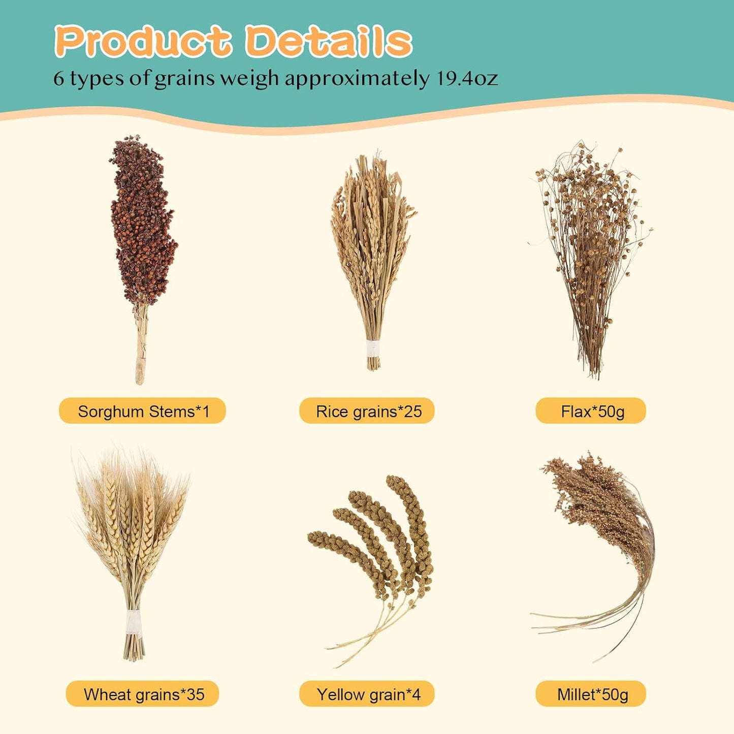 Hamster Spray Set - Natural Snack Grains & Chew Toys for Cage Decoration Accessories, Soft Bedding for Dwarf Syrian Hamsters, Gerbils, Mice & Small Pets