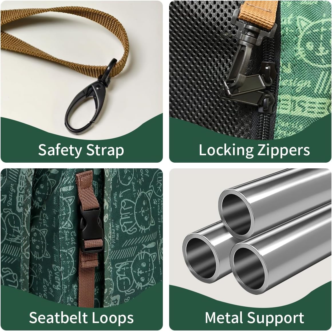 Extra Large Cat Carrier Soft Sided, Portable Small Dog Carrier for 2 Cats, 24"x16.5"x16" Car Travel Folding Comfortable Design, Green