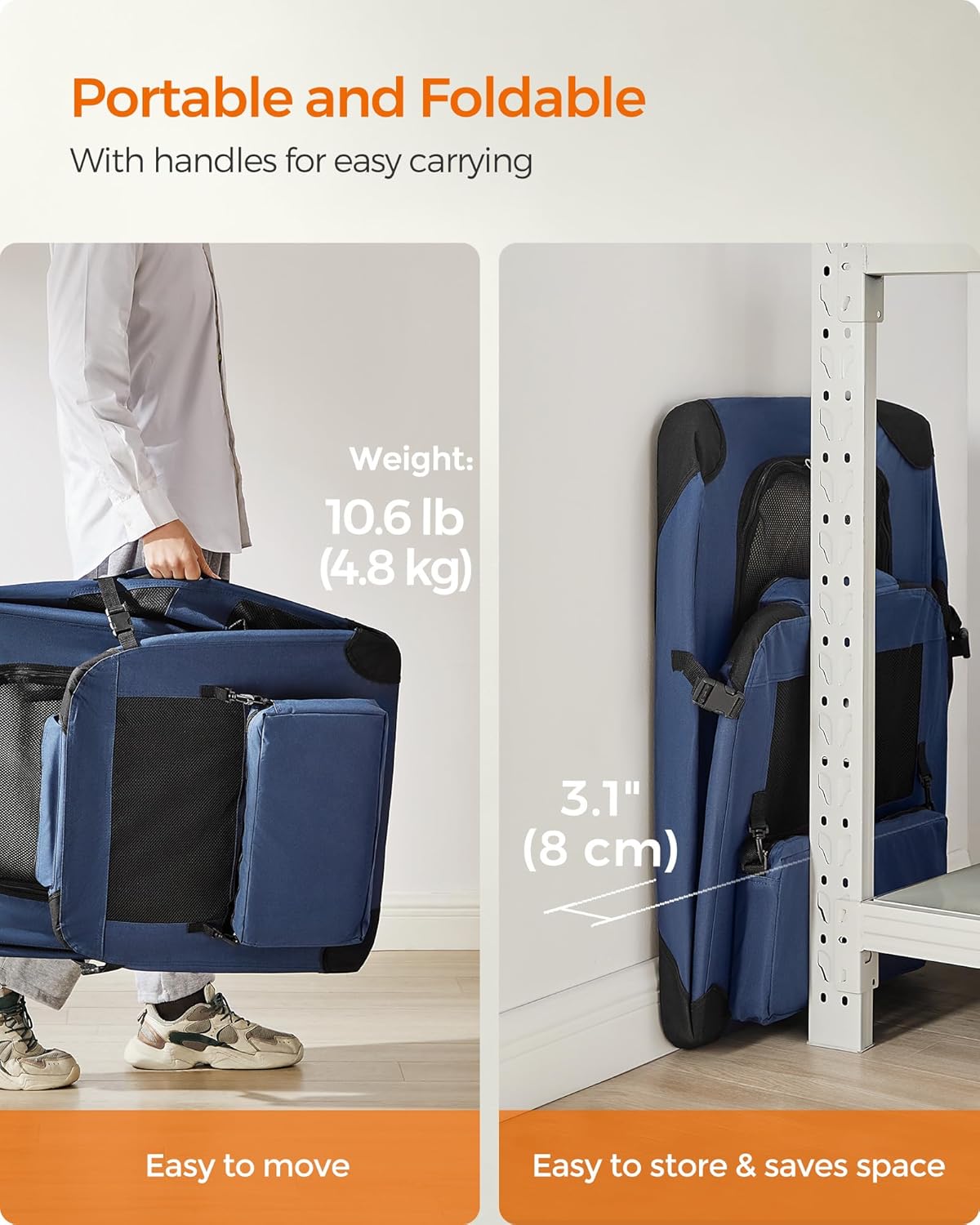 Feandrea 36 Inches Collapsible Soft Dog Crate, Portable Travel Dog Crate for Indoor and Outdoor Use, Dog Carrier Kennel with Safety Zippers, for Living Room, Car, Travelling, Campin, Dark Blue UPDC90Z