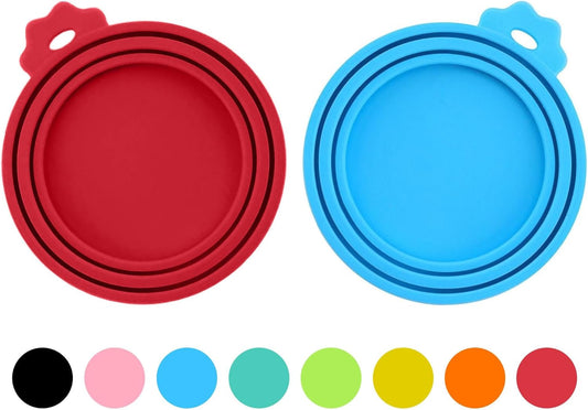 2 Pack Pet Food Cans Lids, Silicone Food Can Covers for Dog and Cat, BPA Free/Food Safe/Universal, One Fit Most Standard Size Food Can Top Red/Blue