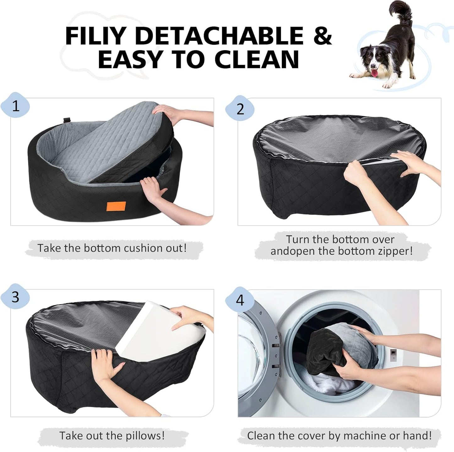 Dog Car Seat for Medium Dogs Up to 50 lbs, Pet Booster Seat for Cars SUVs and Trucks, Travel Dog Bed with Safety Strap, Thick Cushion, Non-Slip Base, Washable and Portable(Black/Gray