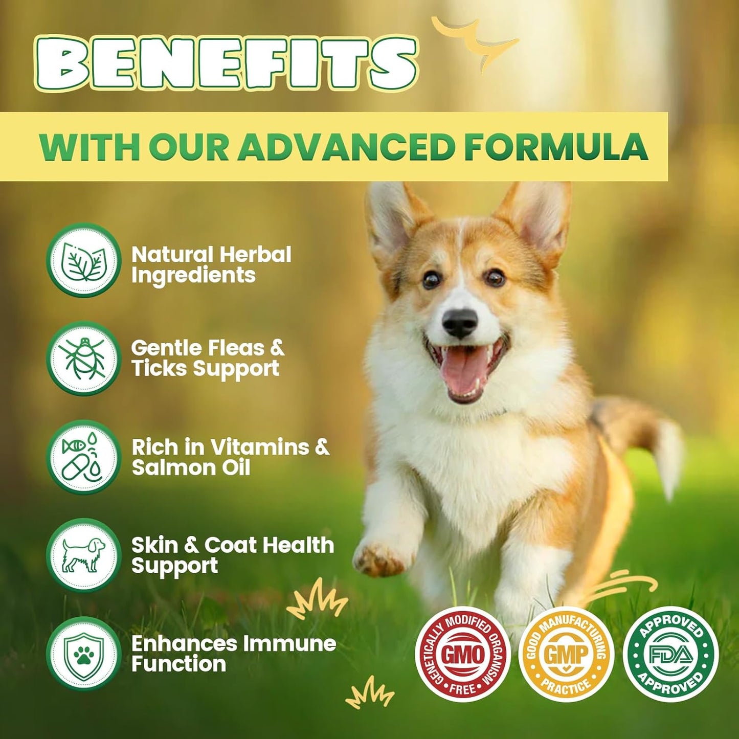 Flea and Tick Prevention for Dogs, 200 Natural Soft Chewables Flea and Tick Support with Vitamins & Fish Oil, Oral Flea Chews Supplement for Dogs -All Breeds, Puppy to Senior Dog, Chicken Flavor