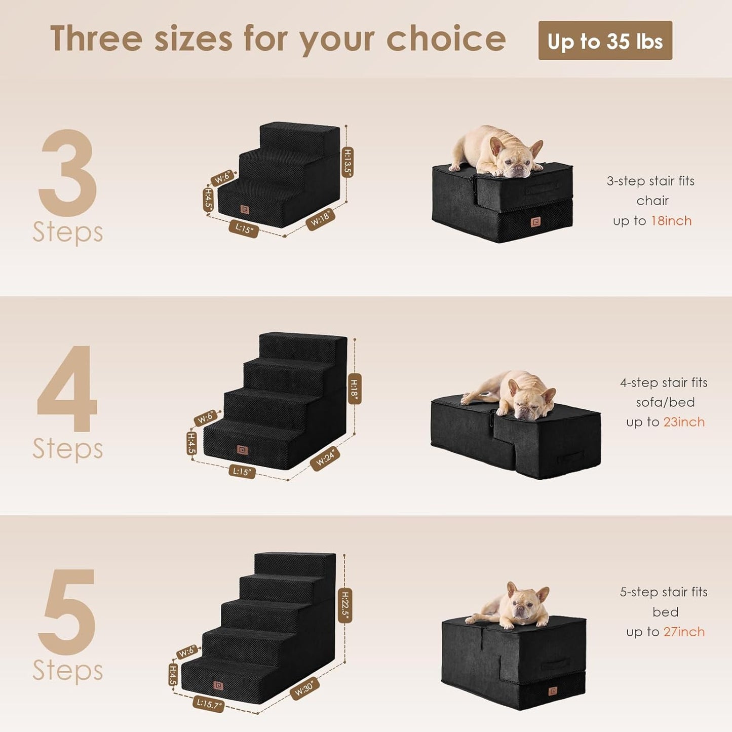 EHEYCIGA Dog Stairs for Bed 18" H, 4-Step Dog Steps for High Bed, Pet Steps for Small Dogs and Cats, Non-Slip Balanced Pet Ramp Indoor, Black