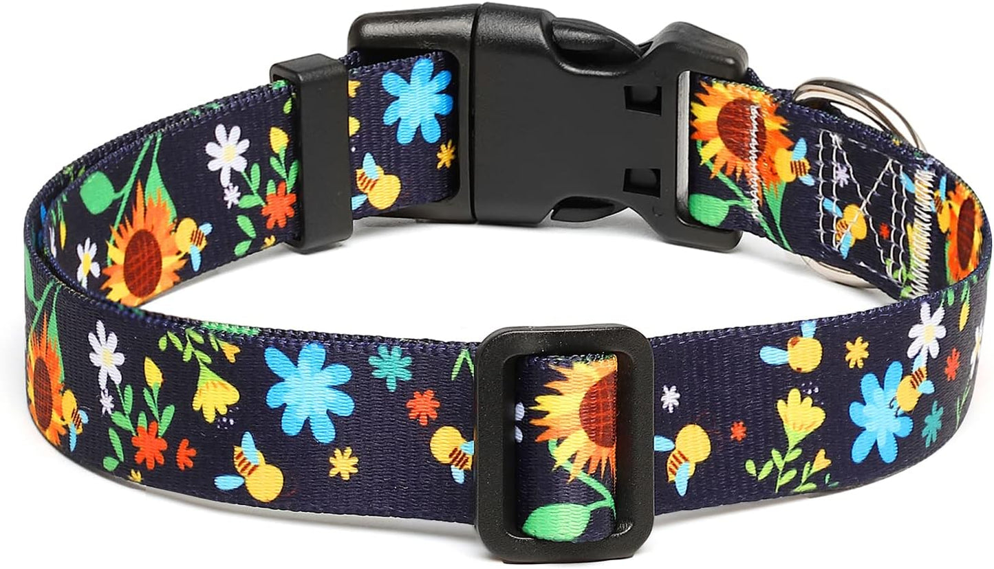 Mercano Adjustable Dog Collar - Special Design Patterns, Soft Nylon Comfortable Durable Pet Collar for Small Medium Large Dogs (XS, Sunflower)