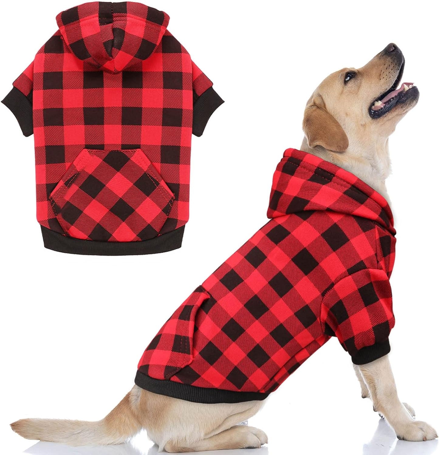Dog Hoodie Sweater Red Buffalo Plaid Pet Clothes Warm and Soft Breathable Cozy Pet Hoodies for Large Dogs Dog Sweaters for Extra Large Dogs with Pocket(XL)