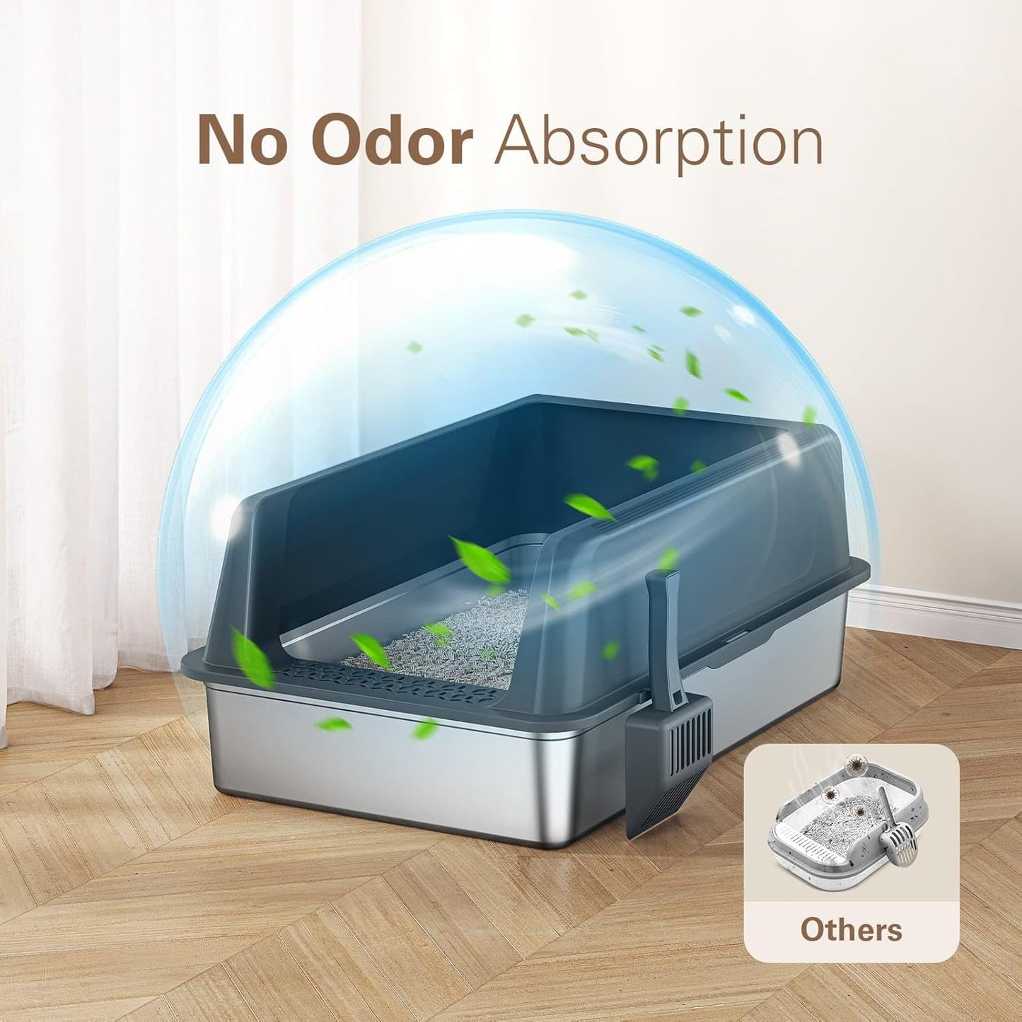 Zarler XXL Stainless Steel Litter Box, Extra Large Cat Litter Boxes 27.8" L x 20" W x 12.9" H, Metal Litter Box with Lid for Multiple Cats, High Sided, Non-Sticky, Anti-Urine Leakage (Grey)