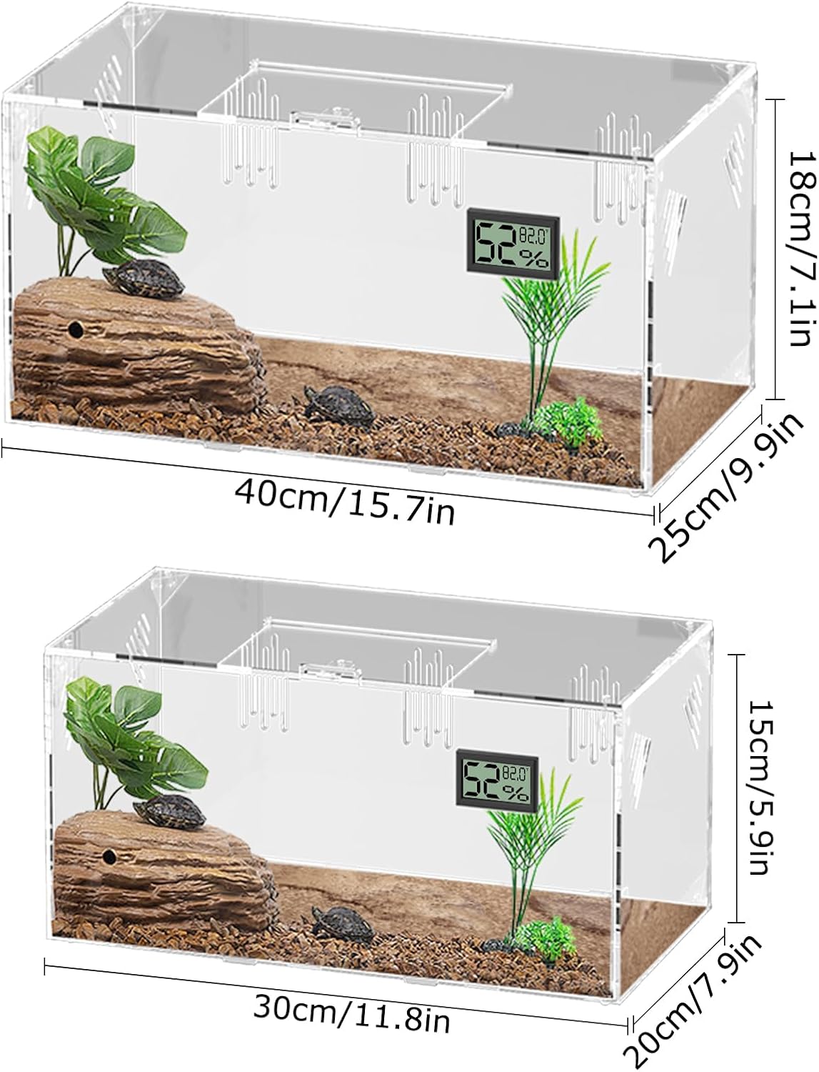Acrylic Tarantula Enclosure, Reptile Terrarium Breeding Tank w/Temperature Hygrometer,Habitat Reptiles Feeding Box Isopod Terrarium Cage for Insect Lizard Home Office (Reptile-Tank-L(No Tray))