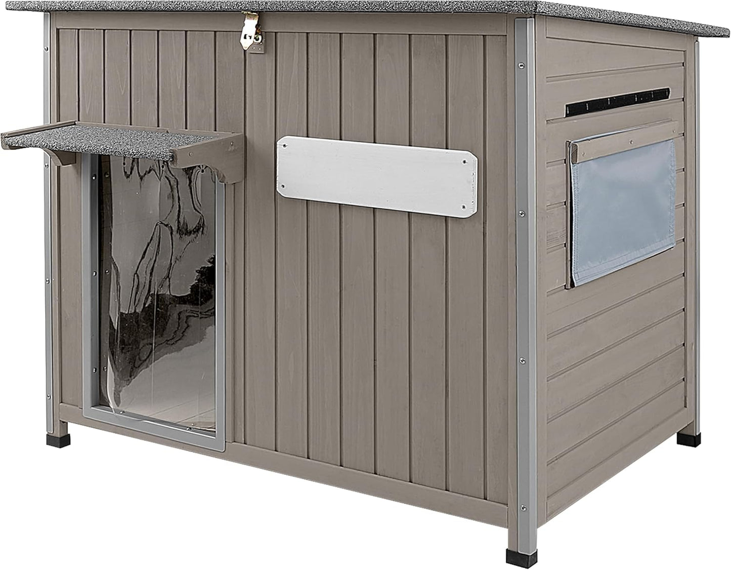 43.3" L Large Outdoor Dog House Weatherproof Doghouse for Medium to Large Dogs with Anti Bite Frames Wooden Dog Kennel with Window,8 Elevated Feet,Reinforced Bottom for Pet Up to 180 LBS