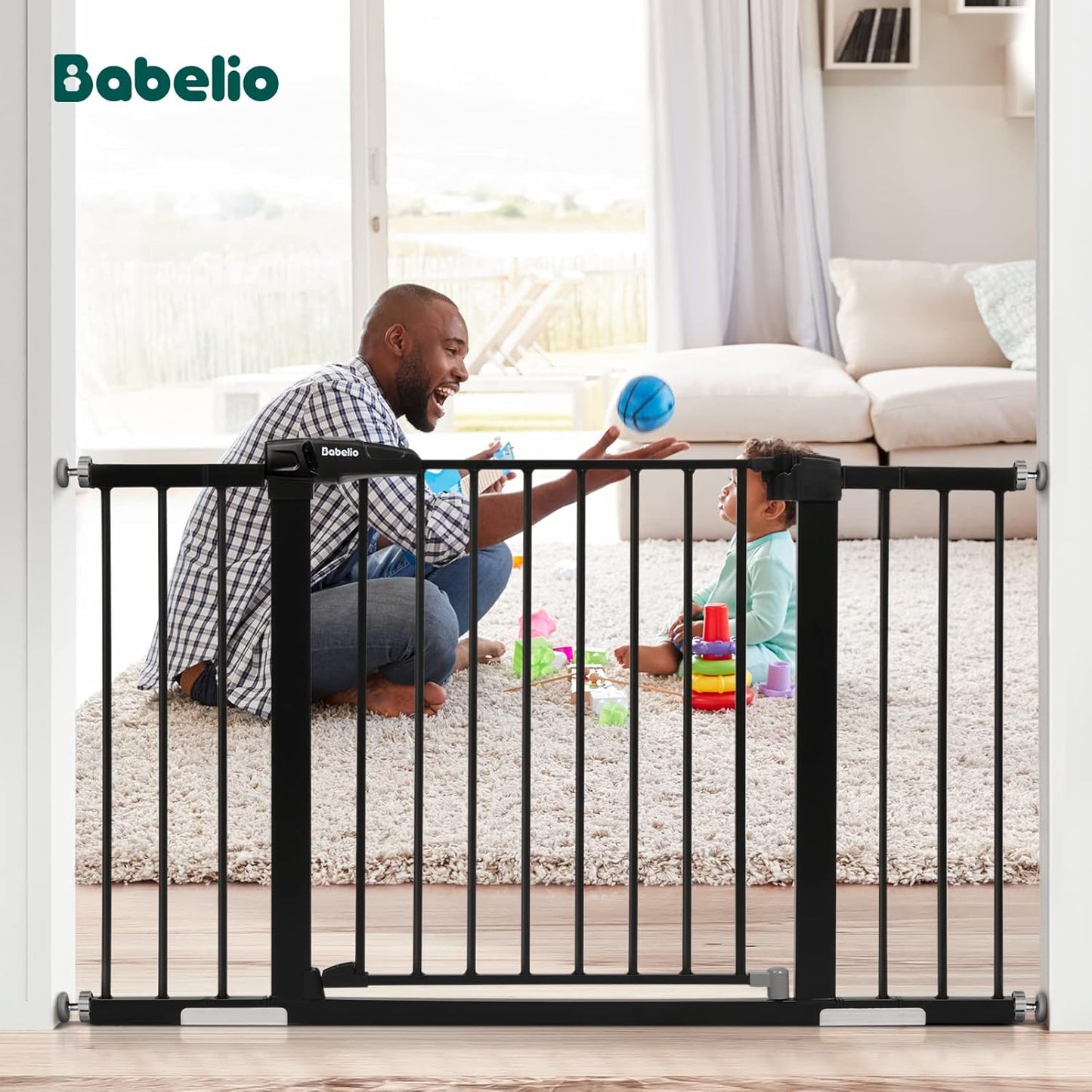 Babelio Baby Gate for Doorways and Stairs, 29-48" Auto Close Dog Gate, Easy-Install Pressure Mounted Satey Door, No Drilling Safety Gate for Child and Pets, 2 Pack, Black