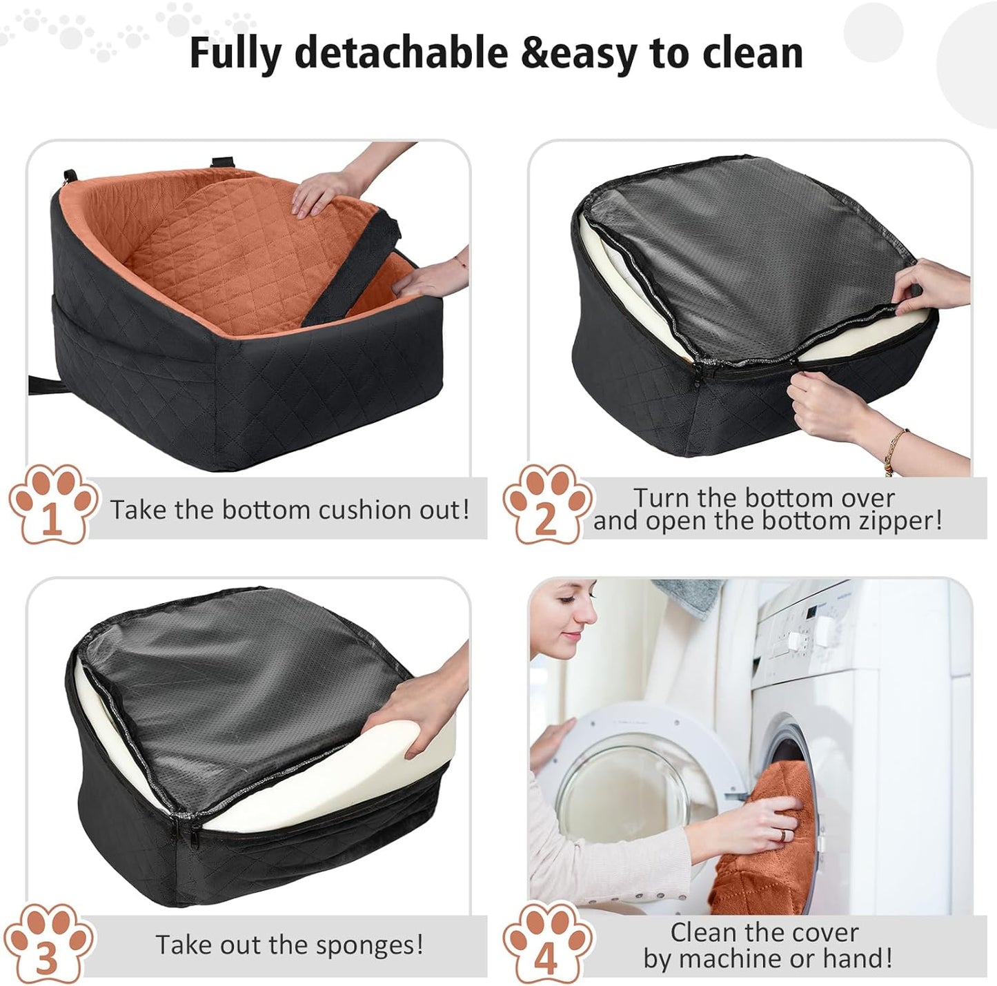 Dog Car Seat for Small Medium Dogs,Detachable Washable Dog Booster Seat Under 30lbs, Pet Car Seats Travel Bed with Storage Pockets and Safety Belt(Black/Z)