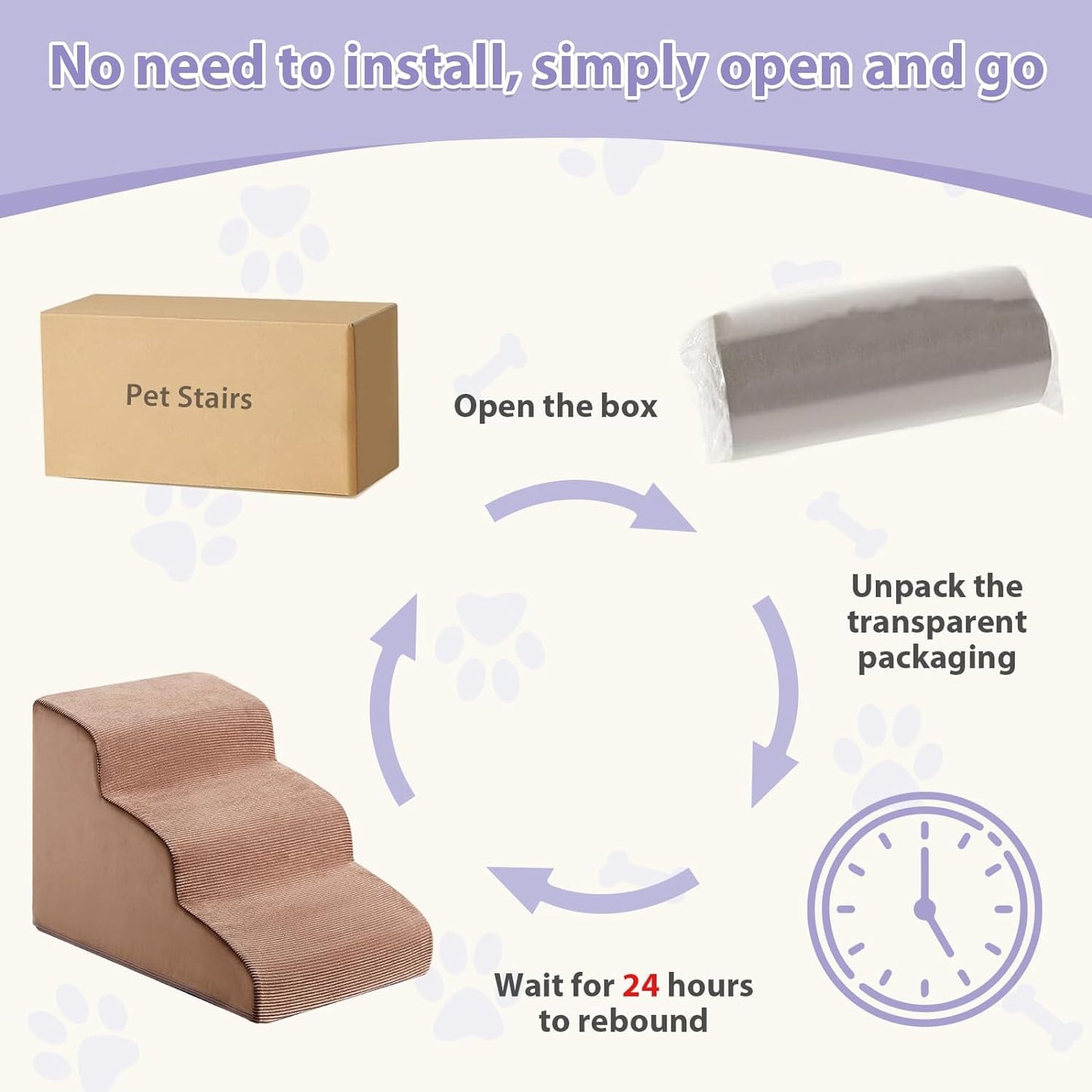 Dog Stairs for Small Dogs, 3-Steps Dog Ramp for Bed and Couch, Pet Stairs with Highly Supportive Foam and Non-Slip Bottom, Pet Steps for Cat & Doggie (High 15.7 Inch)