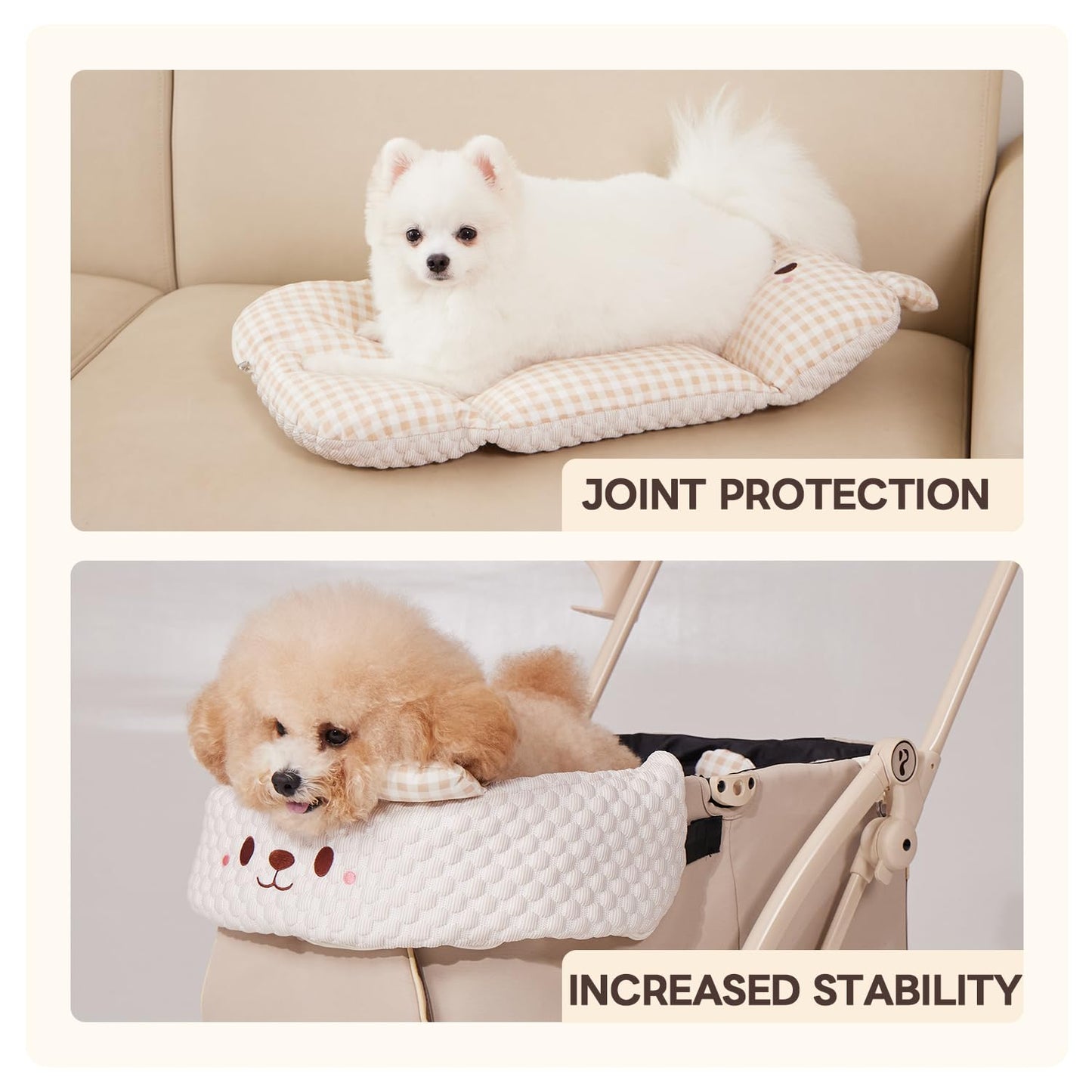 Cooling Cushion for Pets, Removable & Washable Dog Stroller Cushion, Both Side Used Pet Stroller Cushion for Dogs & Cats, Khaki
