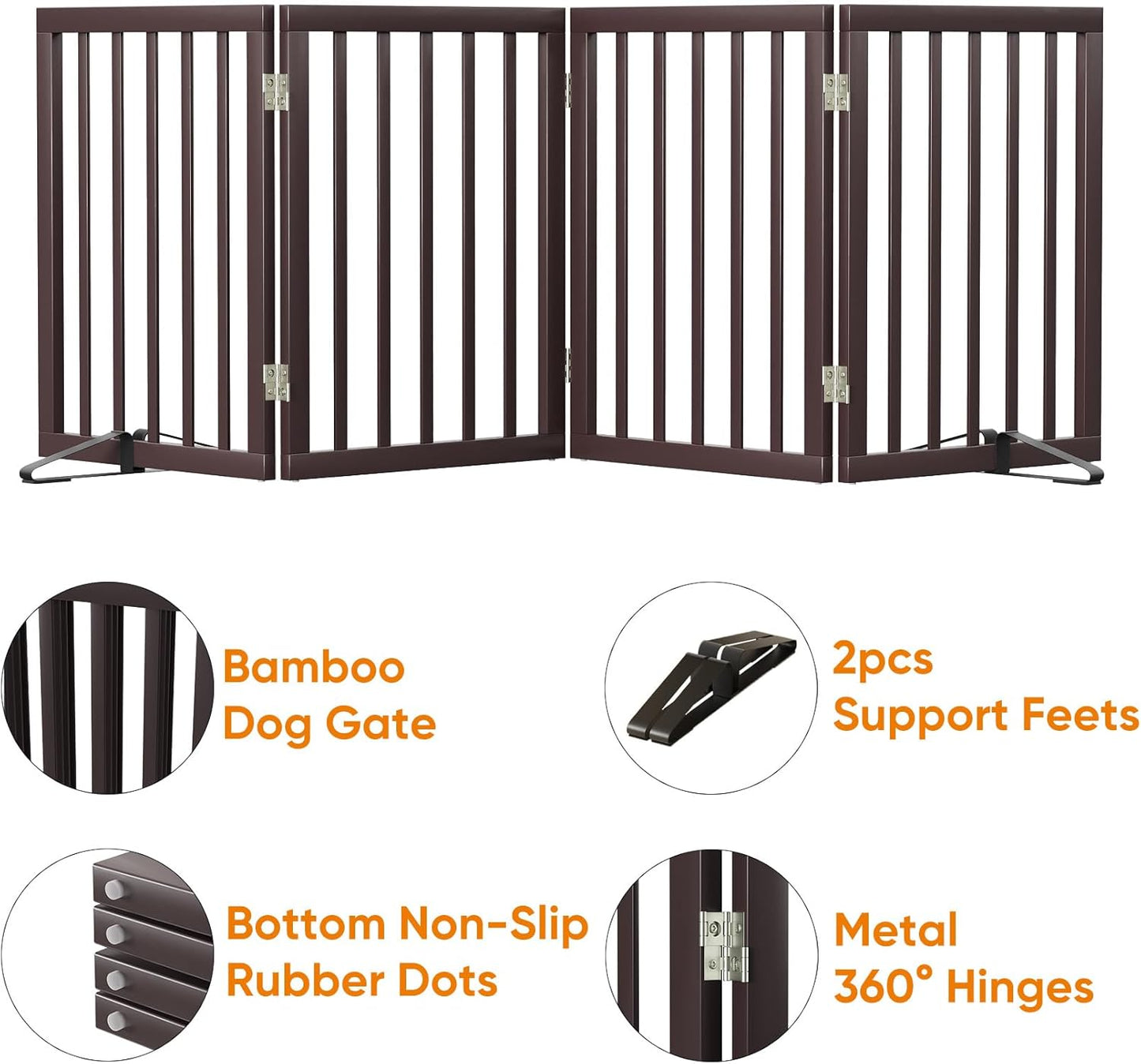 Freestanding Dog Gate Folding Brown Dog Gates for The House Doorways Stairs Pet Gates for Dogs, Doogie Puppy Fence Gate