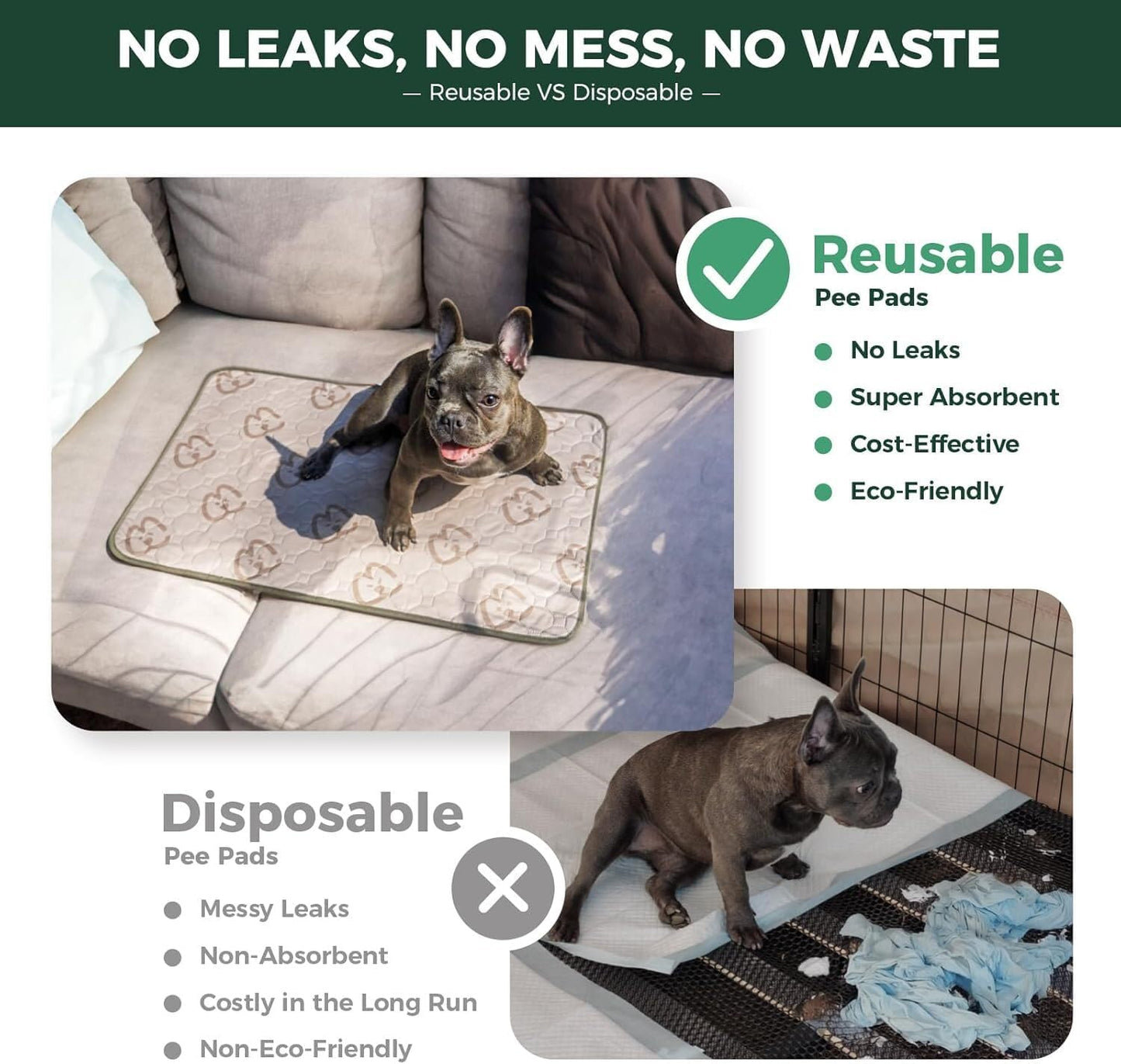 FXW Washable Pee Pads for Dogs, Puppy Pads with Super Absorbent, Specifically Designed for Whelping Box, 36" Round, Khaki, 2 Packs