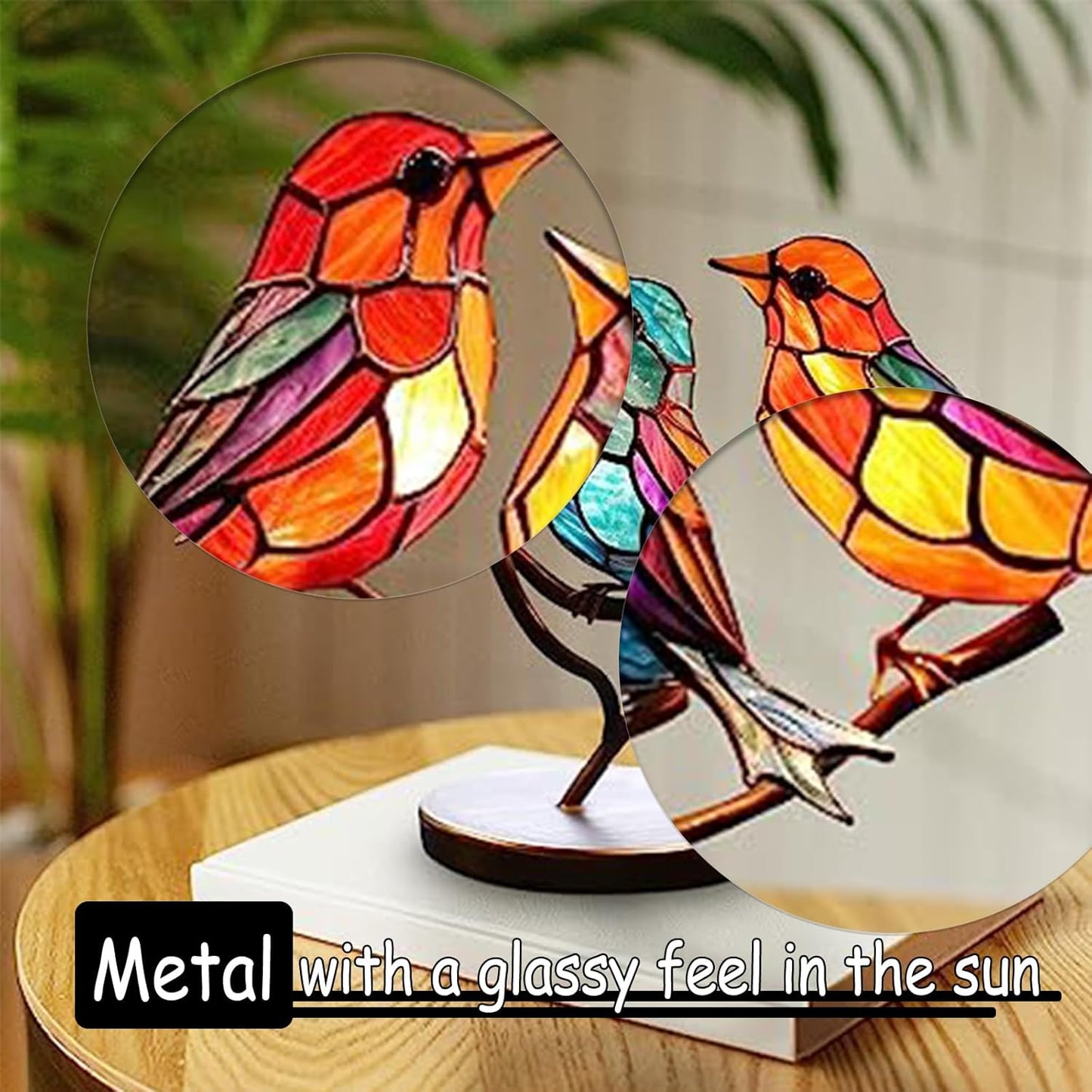 3Birds on a Branch, Metal Desktop Decorations, Home Bird Decorations for Office, Window, Aviary, Garden, Gifts for Bird Lovers, Boxed Set.