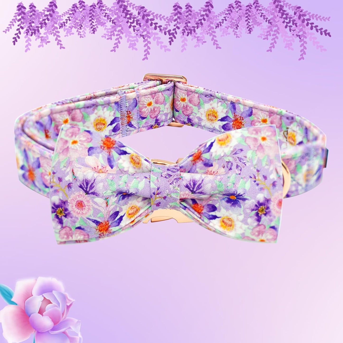 Elegant little tail Dog Collar, Rose Print Pet Collar Summer Dog Collar Durable Metal Buckle Dog Collars Cotton Pet Adjustable Dog Collars for Small Dogs