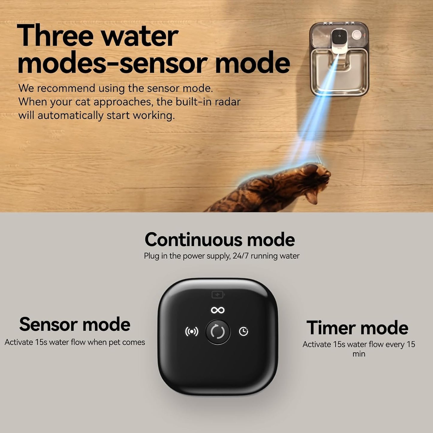 Stainless Steel Cat Water Fountain Wireless for Cats Indoor, Automatic Metal Dog Water Dispenser,Cordless Battery Operated Pet Drinking Fountain,Rechargeable Waterer with Motion Sensor 123oz, Gray