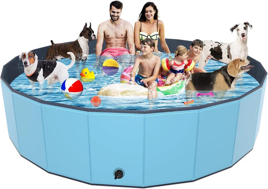 YSJILIDE Portable Dog Pool PVC Pet Swimming Bathtub Collapsible Hard Plastic Pool for Pets to Swim and Bath (L-87"x 12" Blue)