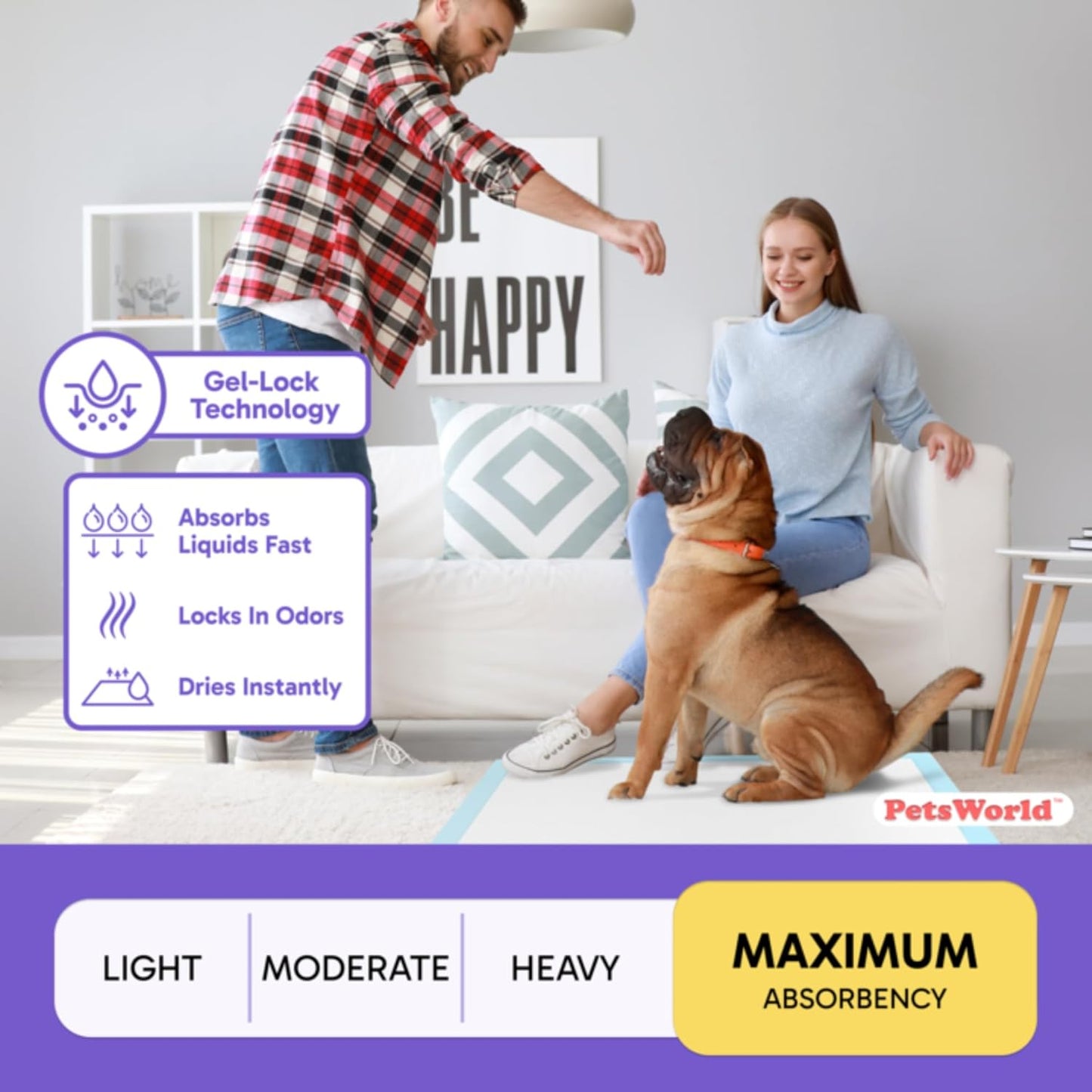 PETSWORLD Giant Dog Potty Pads, Odor-Eliminating, 36" x 36", Ultra Absorbent 5-Layer Leak-Proof Training Pads for Dogs & Cats (36x36, 100 Count)