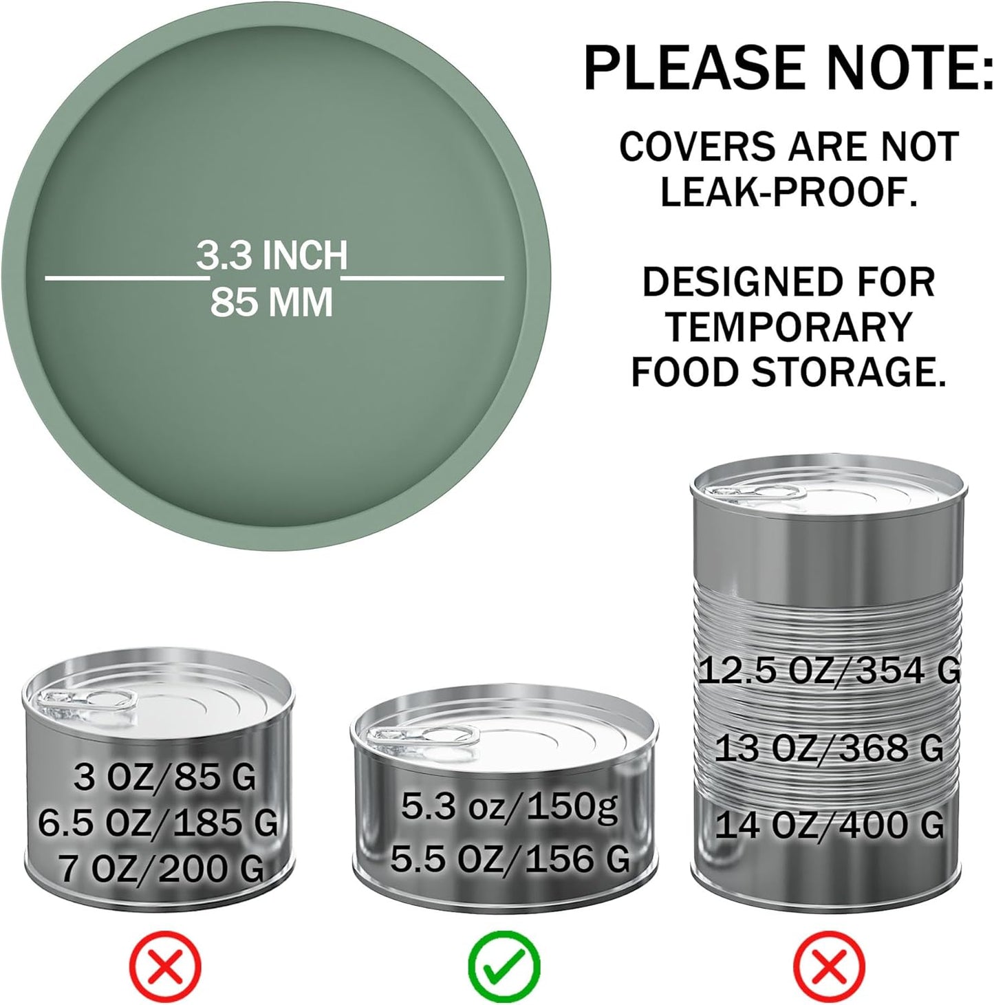 OHMO 2 Pack Pet Food Can Lids, (3.3 in / 85mm) Silicone Pet Food Can Lids Covers for 5.5 oz Cat and Dog Food Cans, Camo&Light Green