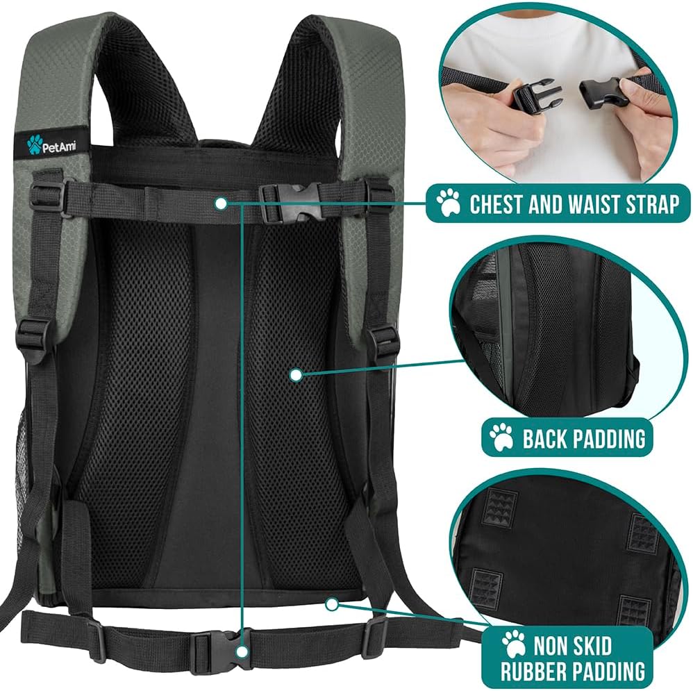 PetAmi Dog Backpack Carrier for Small Large Cat, Pet, Puppy, Ventilated Pet Hiking Backpack Travel Bag, Airline Approved Cat Backpack Carrier, Camping Biking Dog Bag Up to 18lbs Pet, Dark Grey