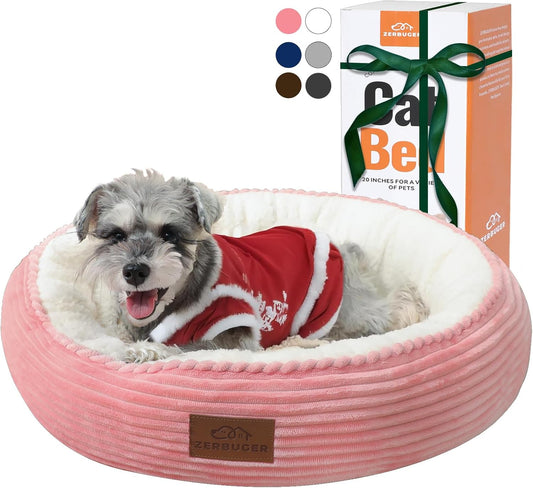 23in Pink Round Cat Dog Bed for Large Medium Small Dogs Cats, Machine Washable Sleeping Sofa, Non-Slip Bottom Breathable Soft Calming Pet Cuddler for Indoor/Outdoor/Car/Cage