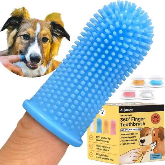 Jasper Dog Toothbrush, 360 Degree Pet Tooth Brushing Kit, Cat Toothbrush, Canine Dental Care & Teeth Cleaning Kit, Pet Finger Tooth Brush, Use with Dog Toothpaste, 4-Pack Multicolor