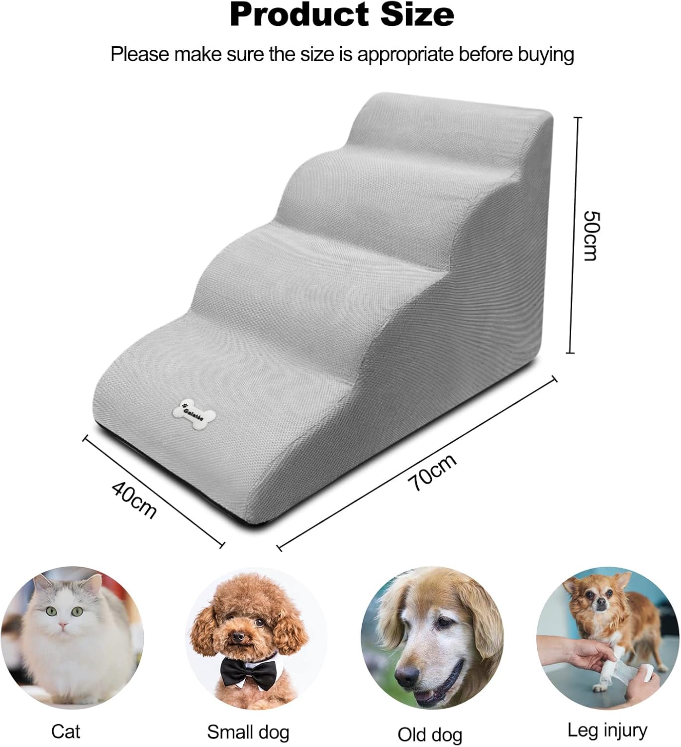 Dog Stairs, Removable and Washable Pet Stairs, 4-Steps Non-Slip Pet Ramp, Dogs Steps for High Bed Sofa, High Resilience Sponge Dog Stairs(White)