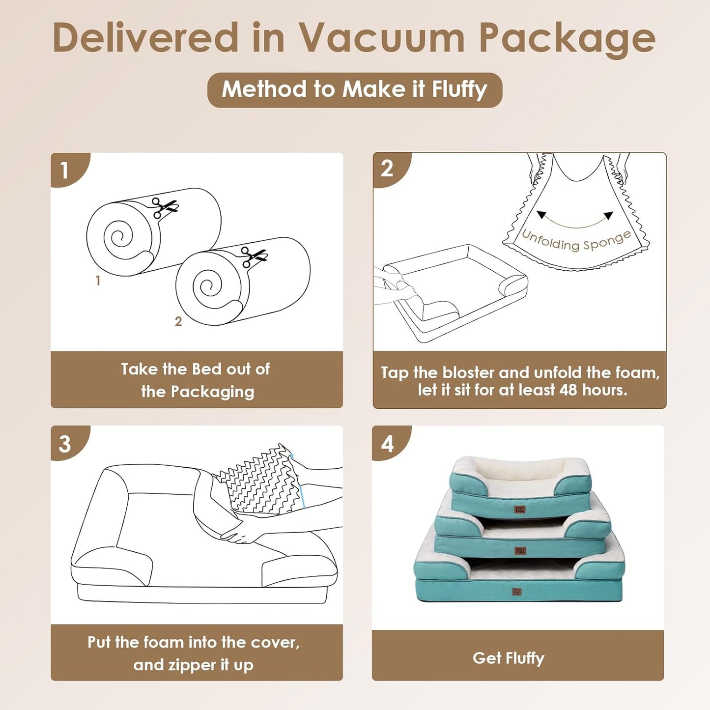 EHEYCIGA Orthopedic Dog Beds for Extra Large Dogs, Waterproof Memory Foam XXL Dog Bed with Sides, Non-Slip Bottom and Egg-Crate Foam Big Pet Couch Bed with Washable Removable Cover, Turquoise Blue