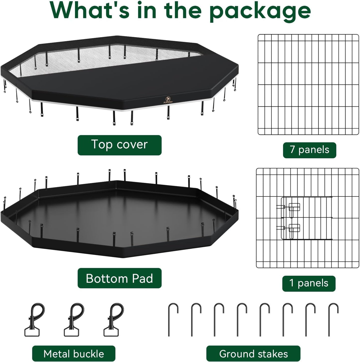 PJYuCien Dog Playpen, 8 Panels 24’’H Dog Pens Indoor with Bottom Pad and Top Cover, Metal Foldable Pet Puppy Exercise Fence Crate Kennel, Better for Small Animals,Black