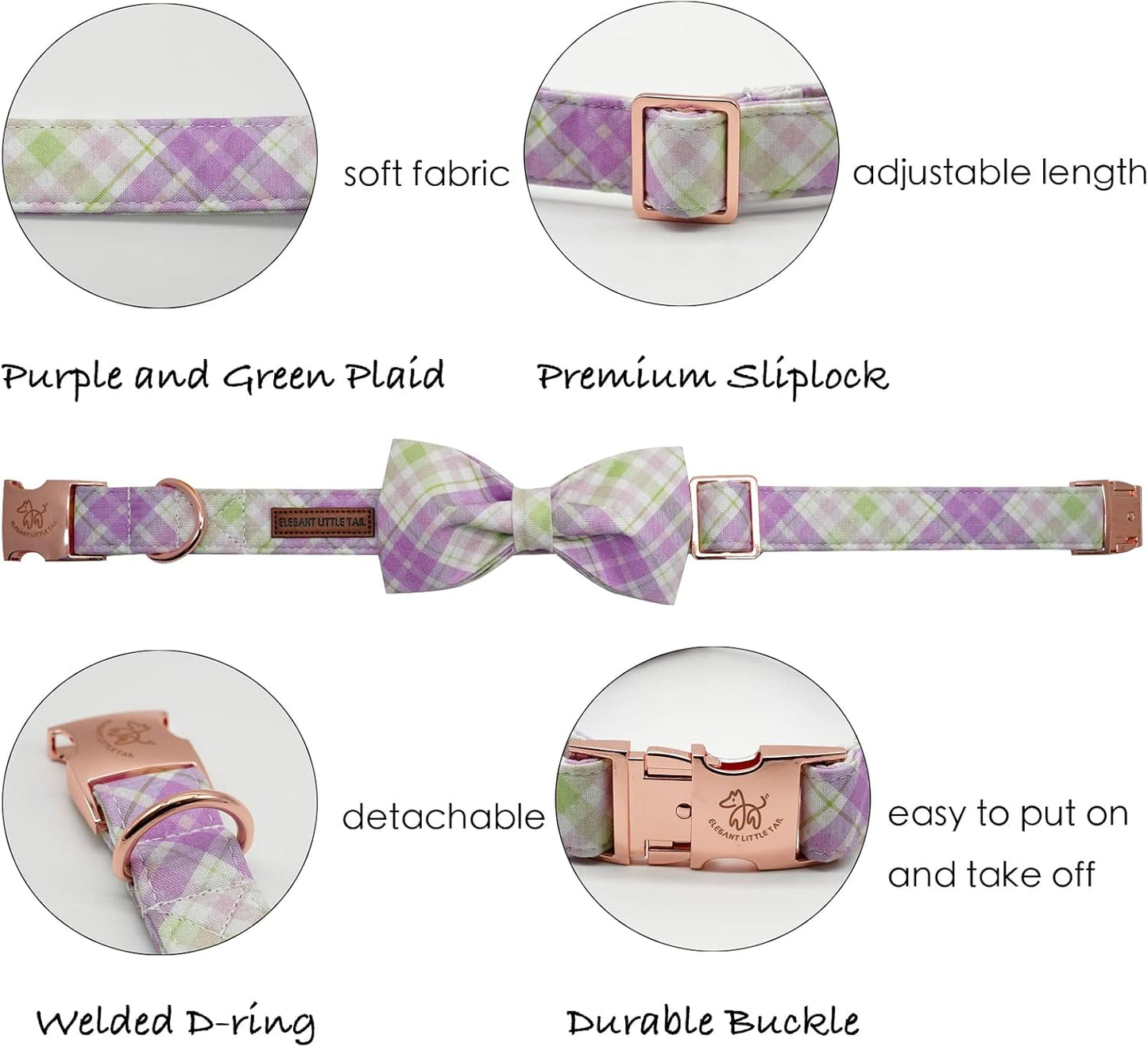 Elegant Little Tail Plaid Collar with Cute Bowtie for Small to Large Dogs