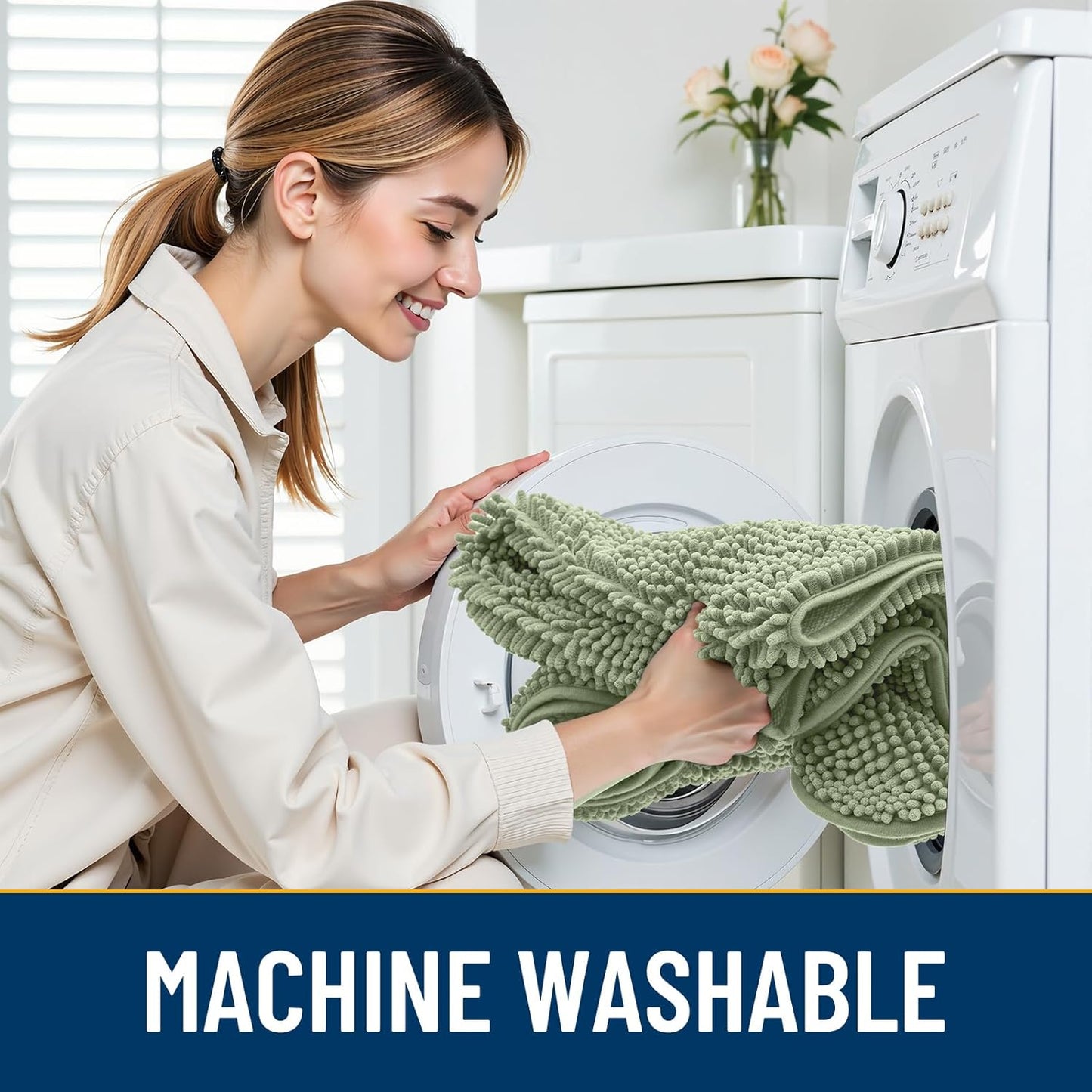 Smiry Dog Door Mat for Muddy Paws 48x30, Absorbs Moisture and Dirt Doormat, Non-Slip Washable Quick Dry Chenille Front Door Mat Indoor Entrance, Entryway Carpet for Inside Floor, Sage Green