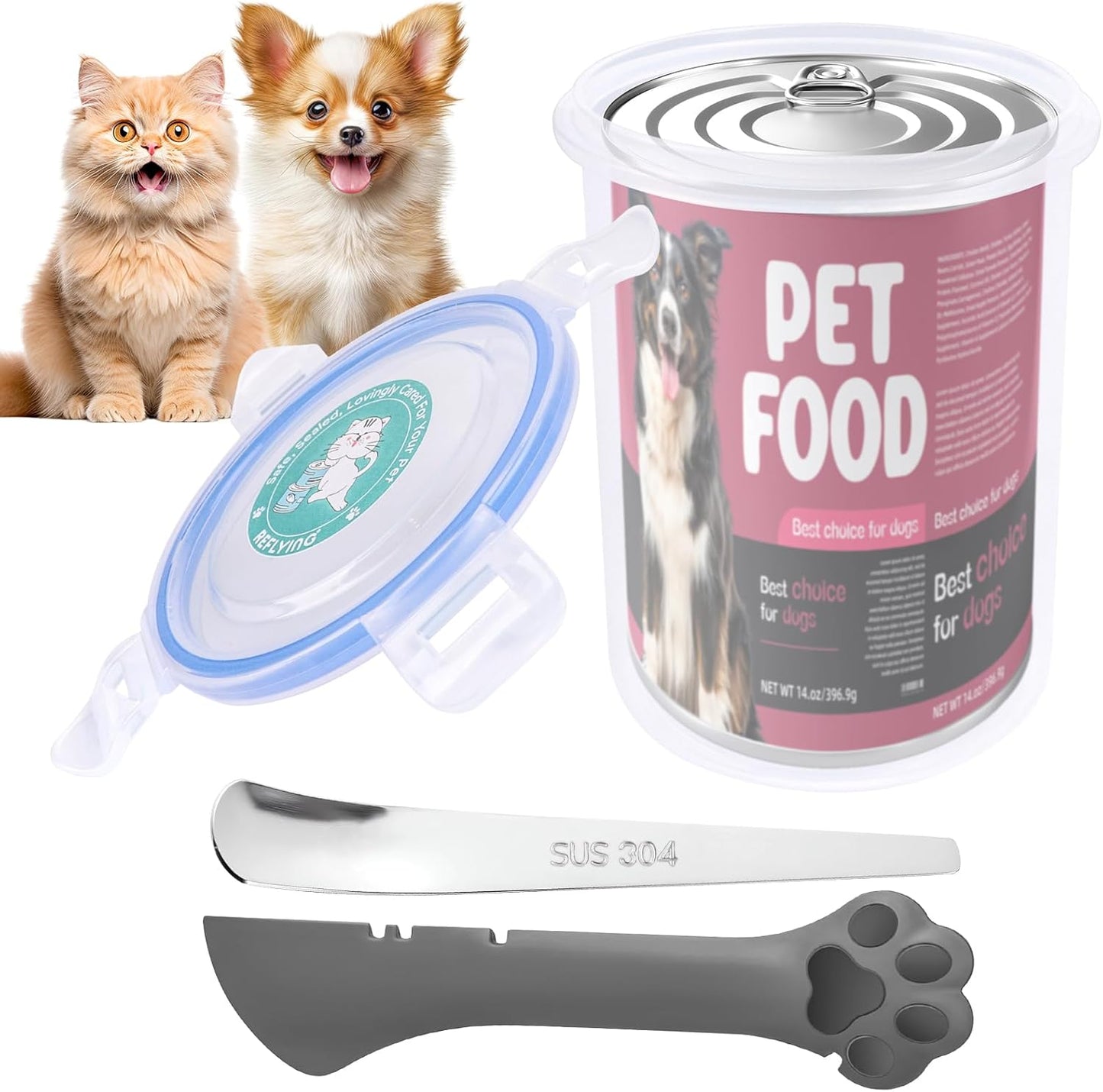 Canned Dog Food Storage Lids,Reusable Airtight Can Cover Pet Food Sealer - Keeps Dog Food Lids Storage Can Fresh, dog Food Container Eliminates Odor, Easy To Use With SUS 304 Spoon,Can Opener