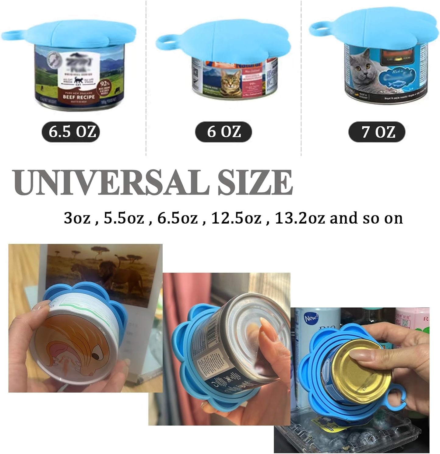 Cat Food Can Spoon & 3 Pcs Can Lids | Cute Paw Shape Can Covers & Cat Can Opener for Wet Food | Universal BPA Free Silicone for Cats and Dogs Food(Blue)