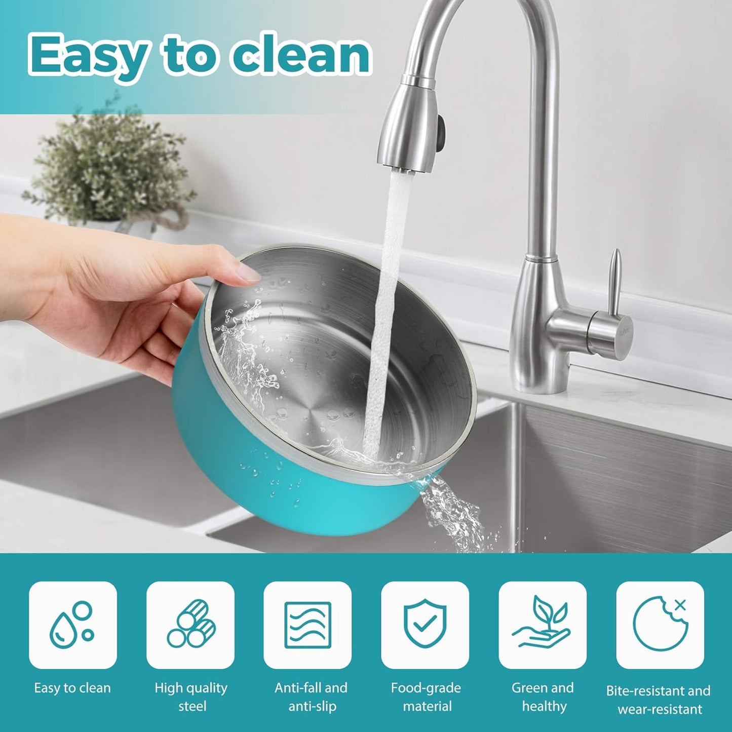 Stainless Steel Dog Bowls, Metal Dog Bowls, Water Bowl for Dogs, Dog Food Bowls, Pet Bowls for Dogs, Dog Dish for Large Dogs, Insulated Dog Bowl, Non Slip Dog Bowl, Easy Clean, 40oz, LakeBlue