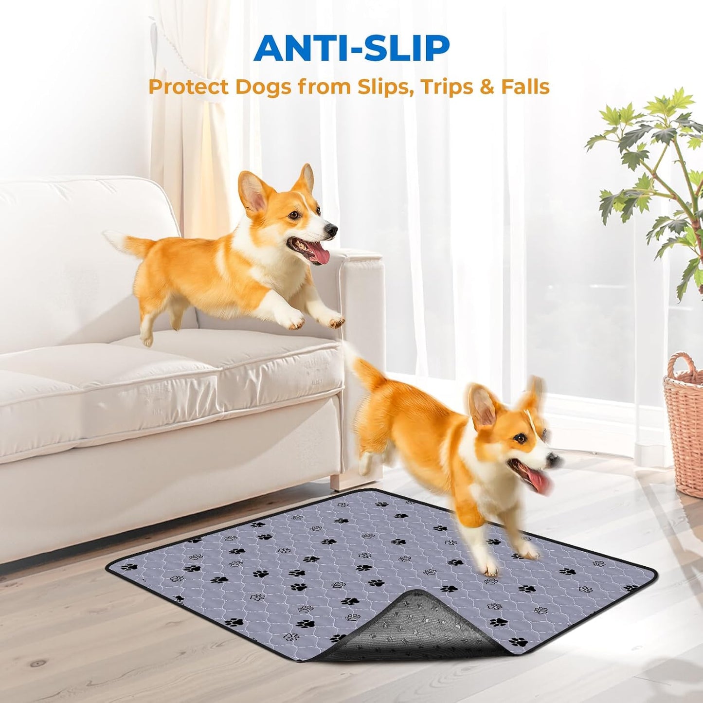 Fostanfly Non-Slip Washable Pee Pads for Dogs, 2 Pack Large 63"x63" Ultra-Absorbent and Leak-Proof Reusable Potty Training Pads for Dogs and Cats Puppy Pads
