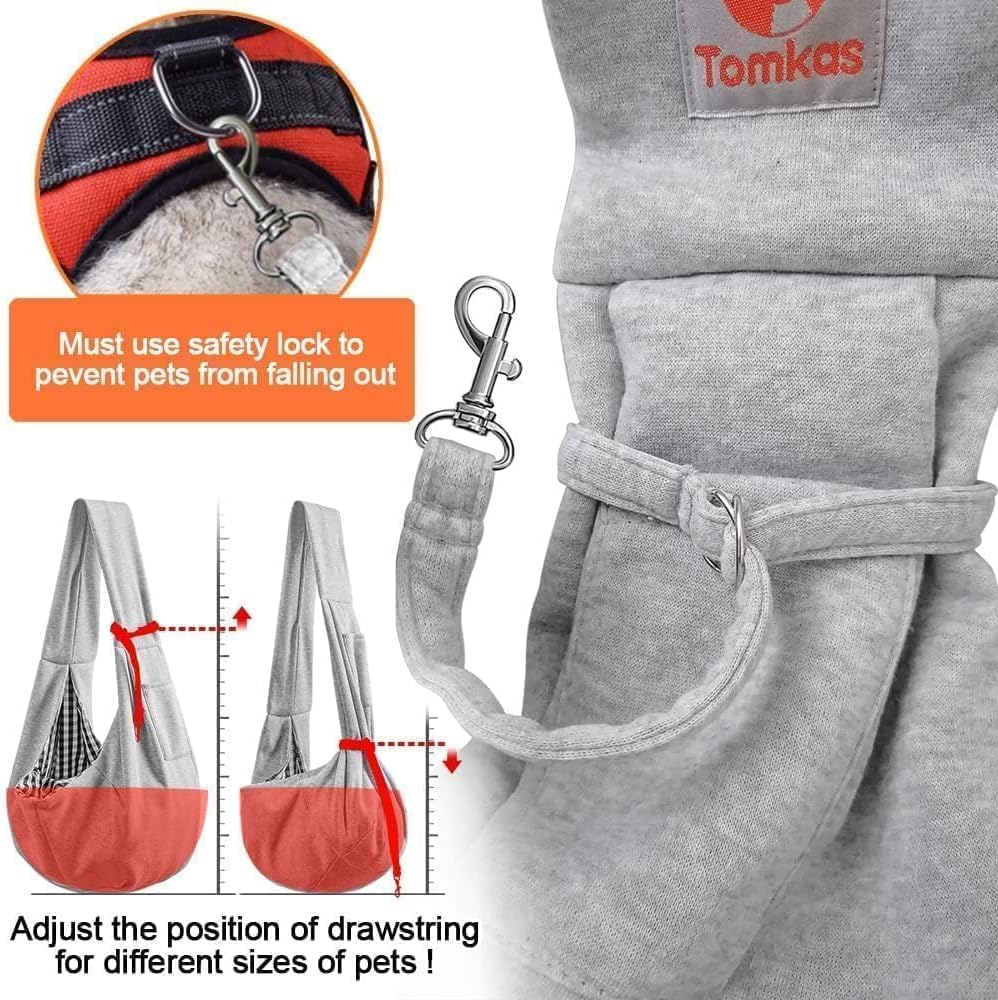 Tomkas Small Dog Sling Carrier - Classic Pocket & Classic Strap - for 3-10 lbs Pets(Grey)