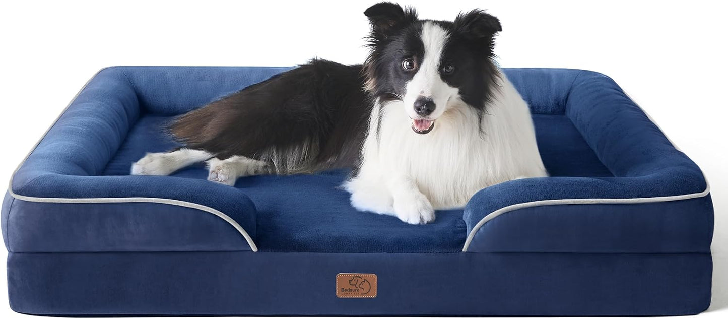 Bedsure Orthopedic Dog Beds Large Sized Dog - Washable Large Dog Cat Bed Waterproof, Comfort Dogs Couch Sofa with Washable Removable Cover, Pet Bed with Nonskid Bottom, Blue Navy, 35"