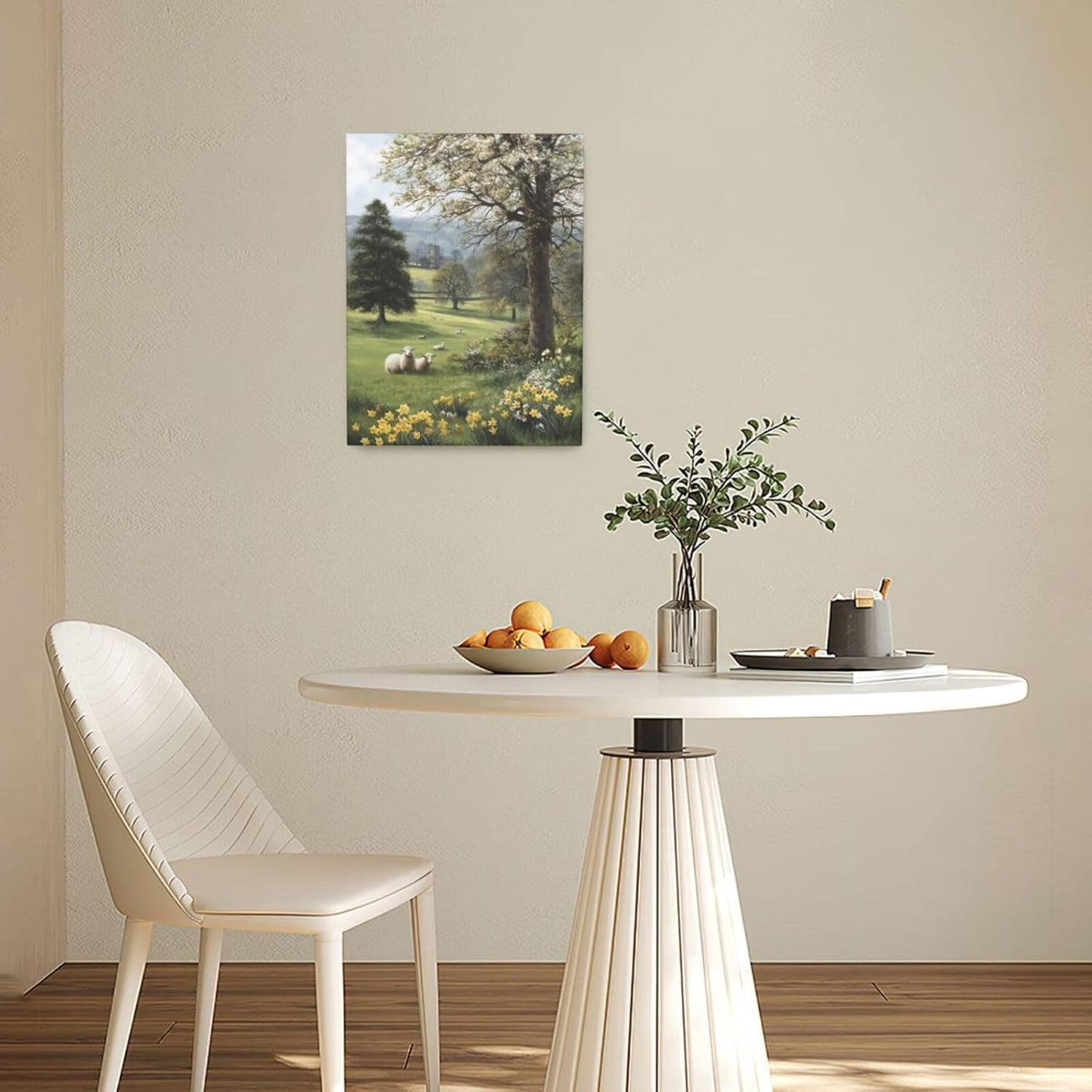 Country Sheep Canvas Wall Decor Farmhouse Rustic Lamb Wildflower Wall Art Nature Countryside Landscape Pictures Painting Print Framed Artwork Decorations for Bathroom Living Room Bedroom 12"x16"