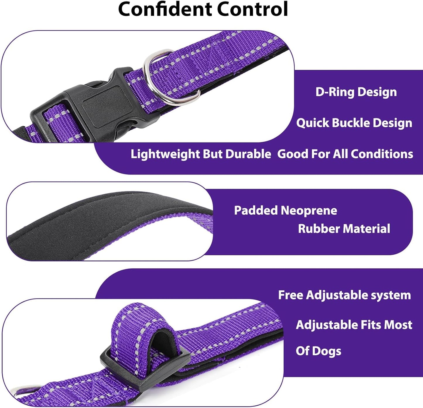 Reflective Dog Collar Padded with Soft Neoprene Breathable Quick Release Basic Dog Collars for Medium Dogs Purple Girl