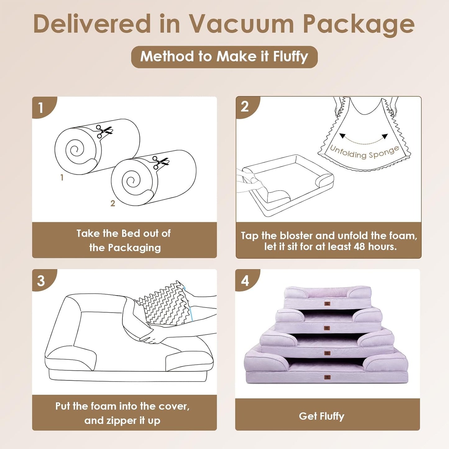 EHEYCIGA Orthopedic Dog Bed for Medium Dogs, Waterproof Memory Foam Medium Pet Beds with Sides, Non-Slip Bottom and Egg-Crate Foam Dog Couch Bed with Washable Removable Cover, Lilac