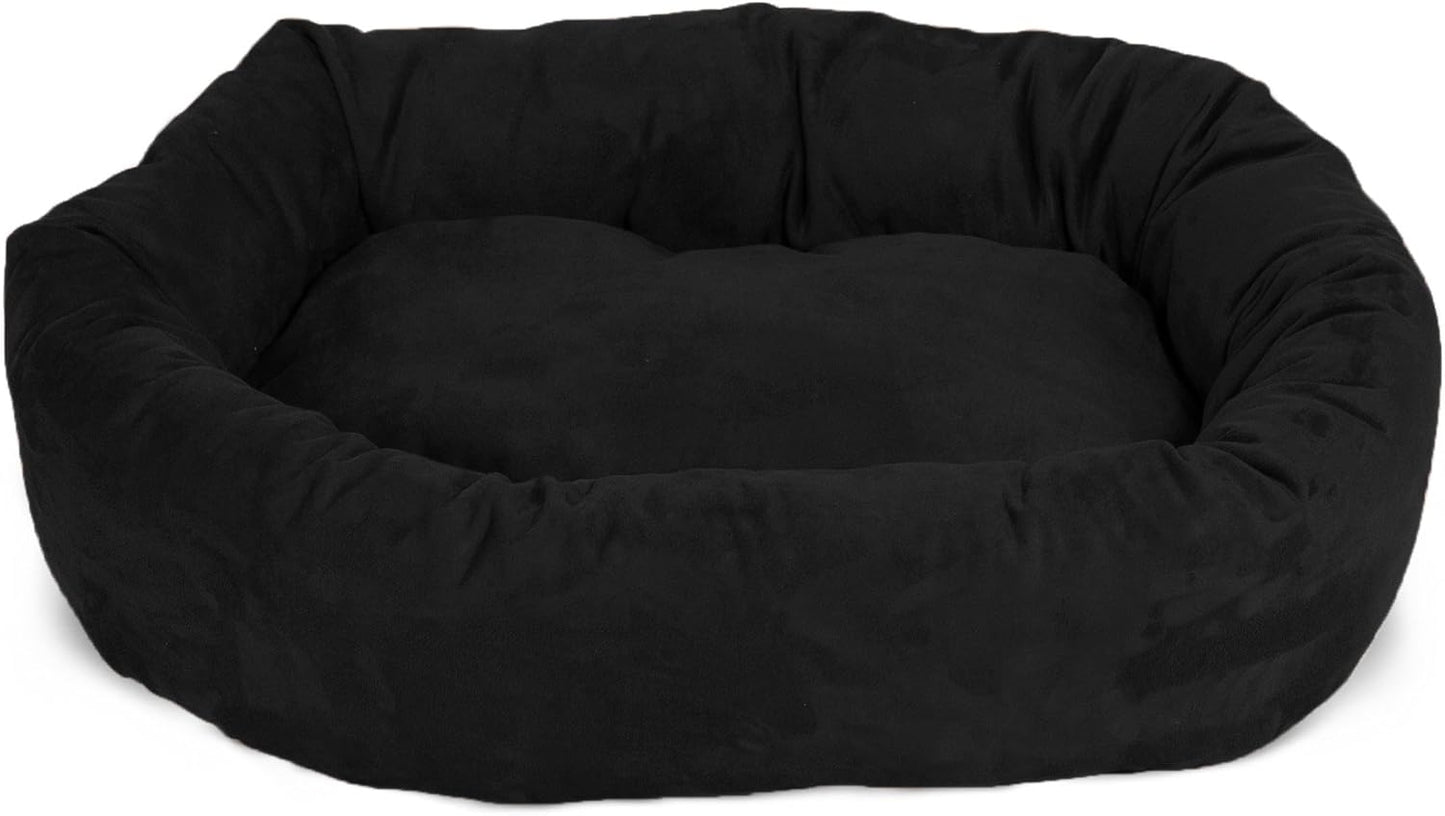Majestic Pet 24 Inch Suede Calming Dog Bed Washable 24x19x7 (Inch) – Cozy Soft Round Donut Dog Bed with Spine Support for Dogs to Rest Their Head - Pet Bed Small – Black