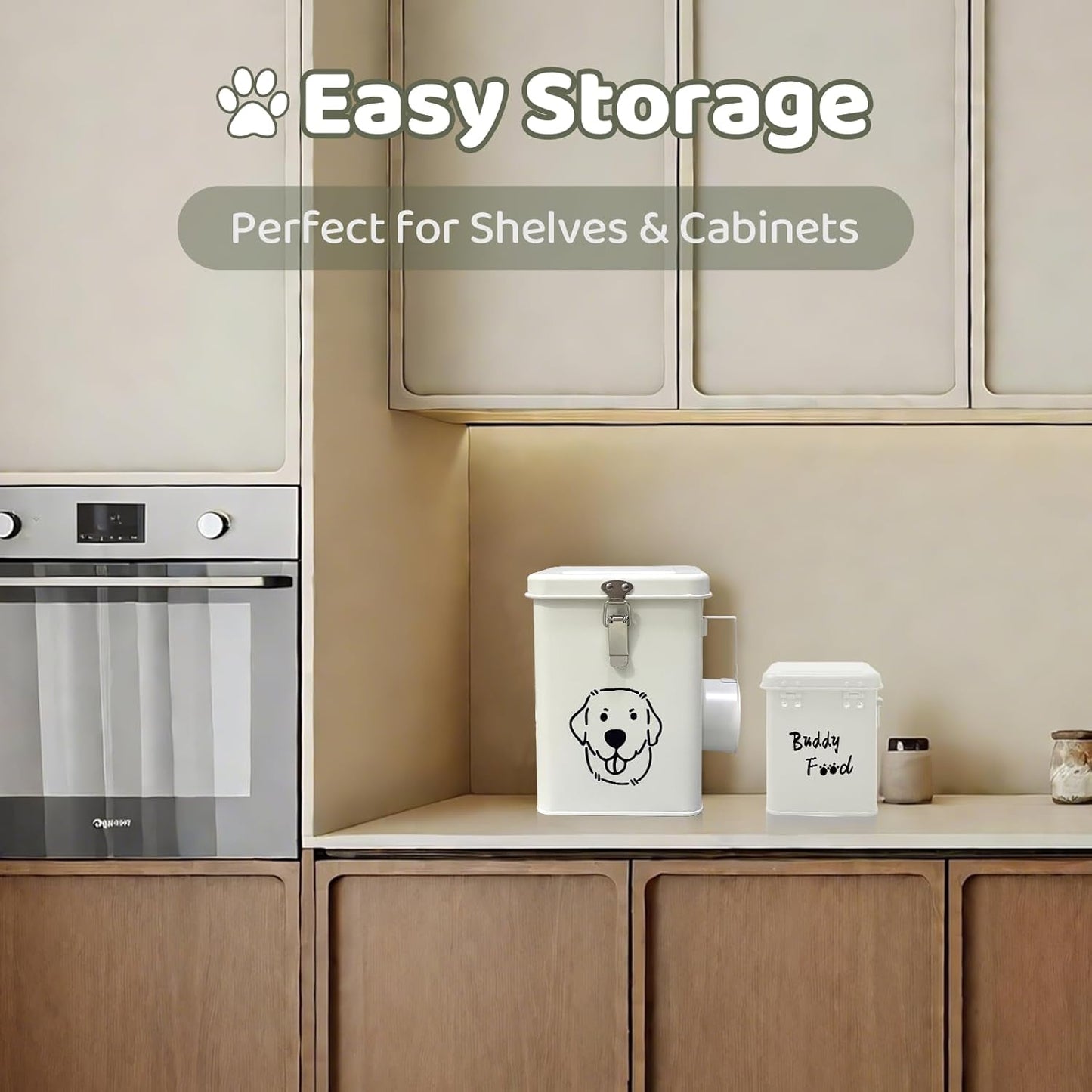 Dog Food Storage Container Airtight Dog Treat Container Pet Food Storage Containers Dog Treat Jar Tinplate Dog Treat Bin White