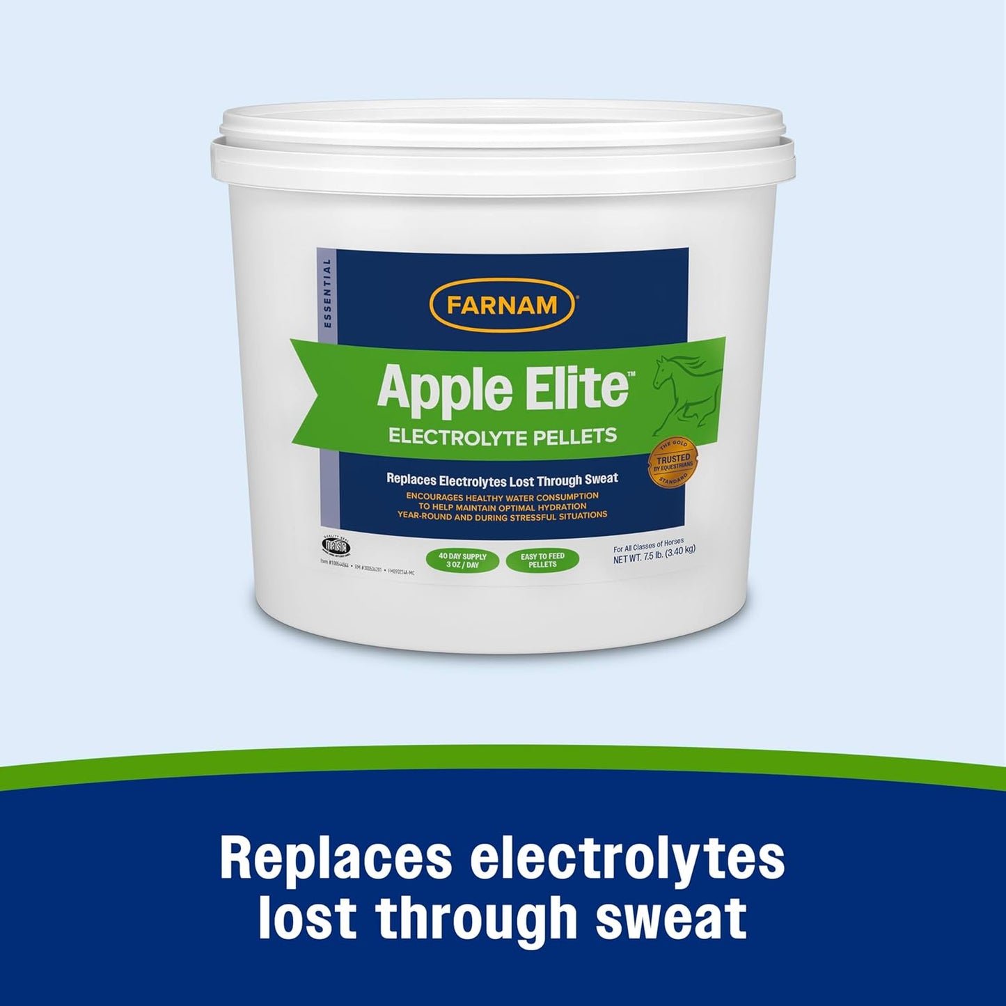 Farnam Apple Elite Electrolyte Supplement for Horses, Replaces Vital Minerals, Encourages Hydration, No Added Sugar, 7.5 lb, 40 Day Supply