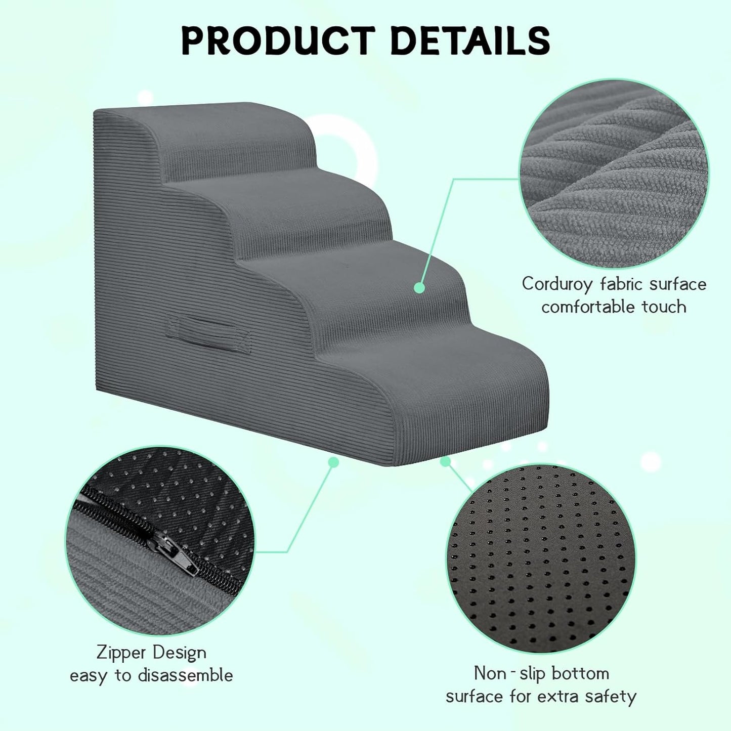 Dog Stairs & Steps for High Beds, 3 Steps High Density Foam Waterproof Dog Ramp for Small Dogs and Cats, Pet Stairs with Removable Washable Cover for Bed, Couch, Sofa and Car (H:16")