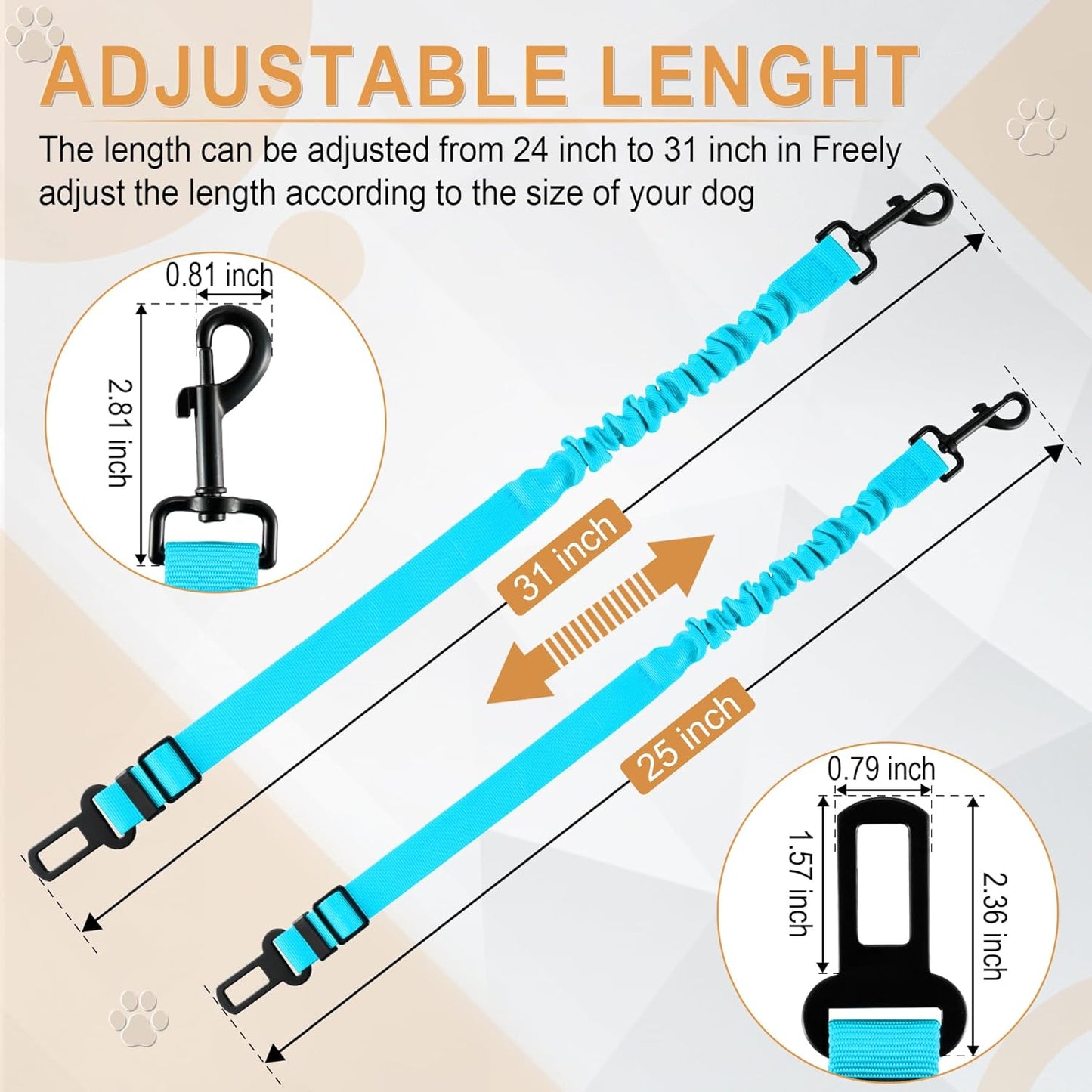 LivTee Dog Seat Belt for Car, Retractable Pet Safety Harness, Adjustable Nylon Dog Seatbelt Leash, Comfortable Dog Accessories for Vehicles (Teal-1PCS)