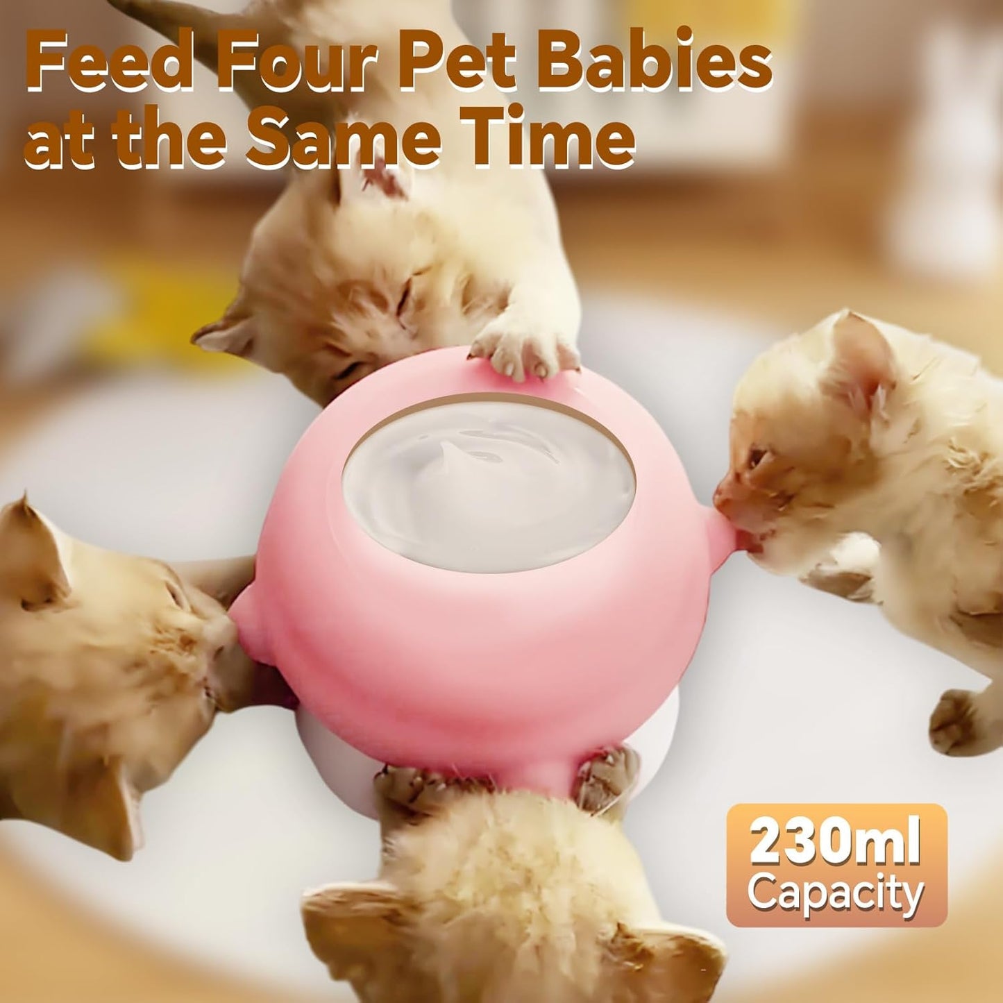 Puppy Milk feeders for Nursing, Puppy Milk Water Bowl, 4 Nipples Silicone Pet Feeding Station, 230ml Feeder Bowl for Kittens, Puppies (Pink)