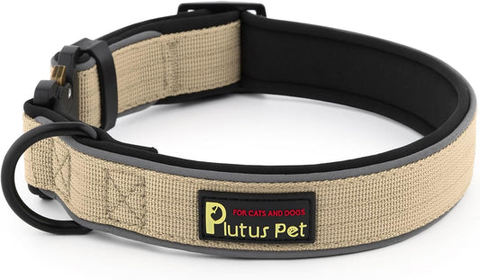 Plutus Pet Tactical Dog Collar, Reflective, Adjustable Heavy Duty Dog Collar, Soft Padded and Comfortable, for Small Medium and Large Dogs (Beige, S)