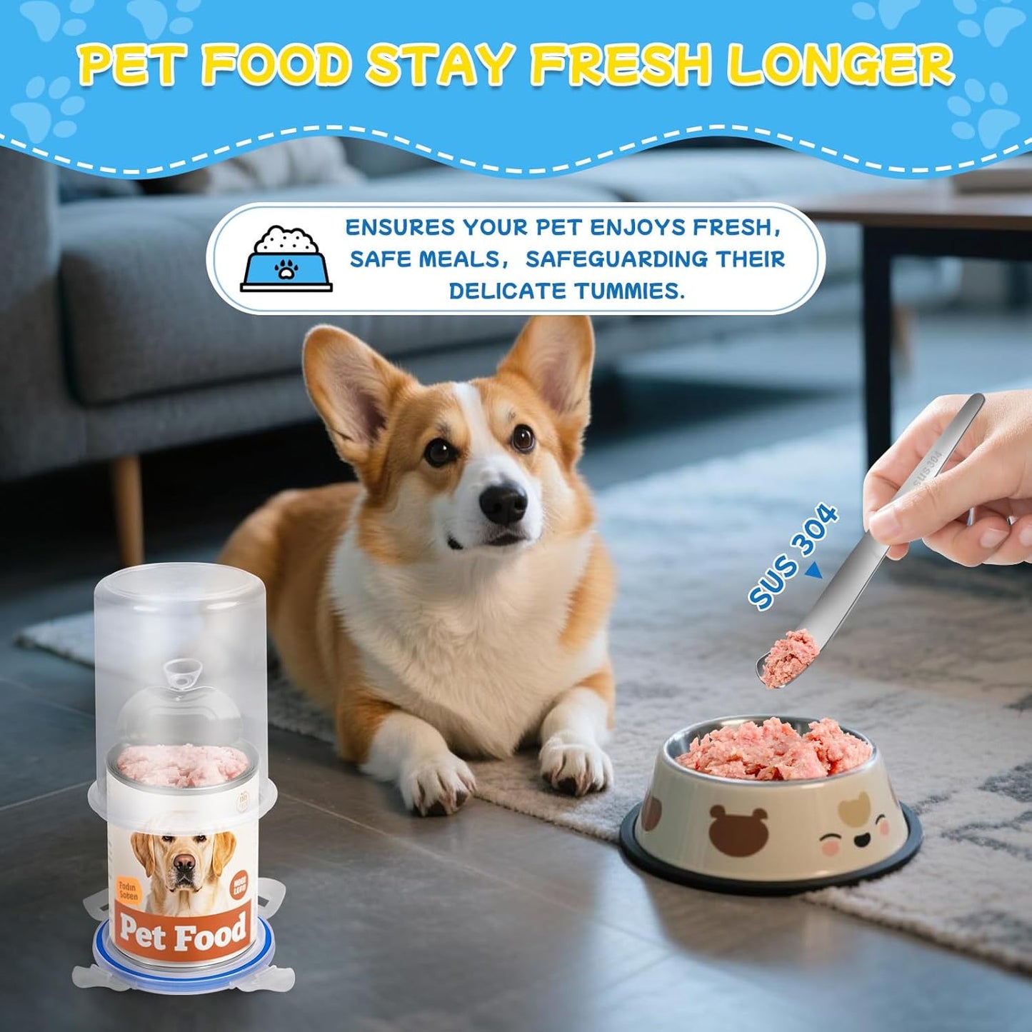 REFLYING Canned Cat Food Storage Lids,Reusable Airtight Can Cover Pet Food Sealer, Keeps Cat Food Storage Can Fresh, Cat Food Container Eliminates Odor, Easy To Use With SUS 304 Spoon