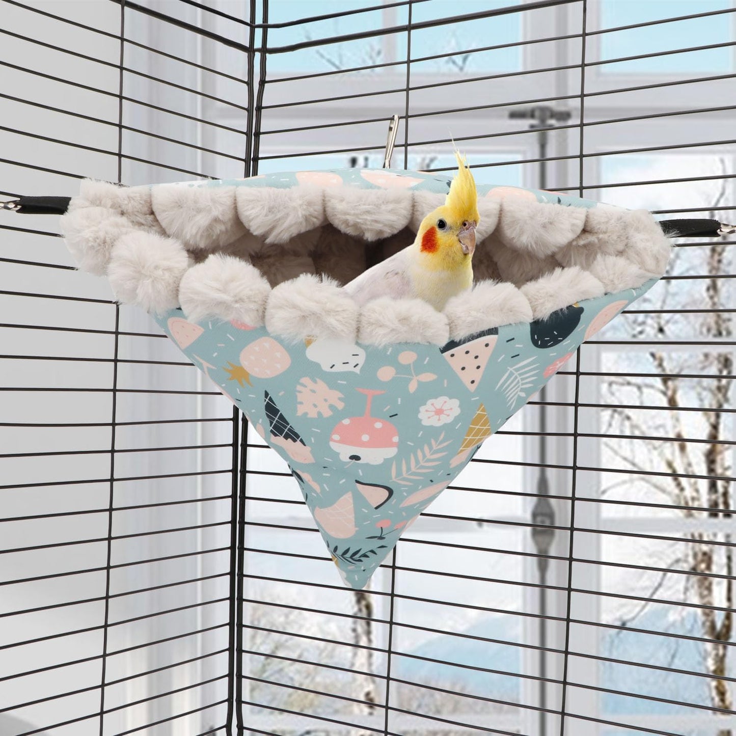 Wontee Bird Nest House Winter Warm Hanging Hammock Bird Bed Snuggle Hut for Parakeets Budgies Caique Conures Cockatiels (Large, Blue)